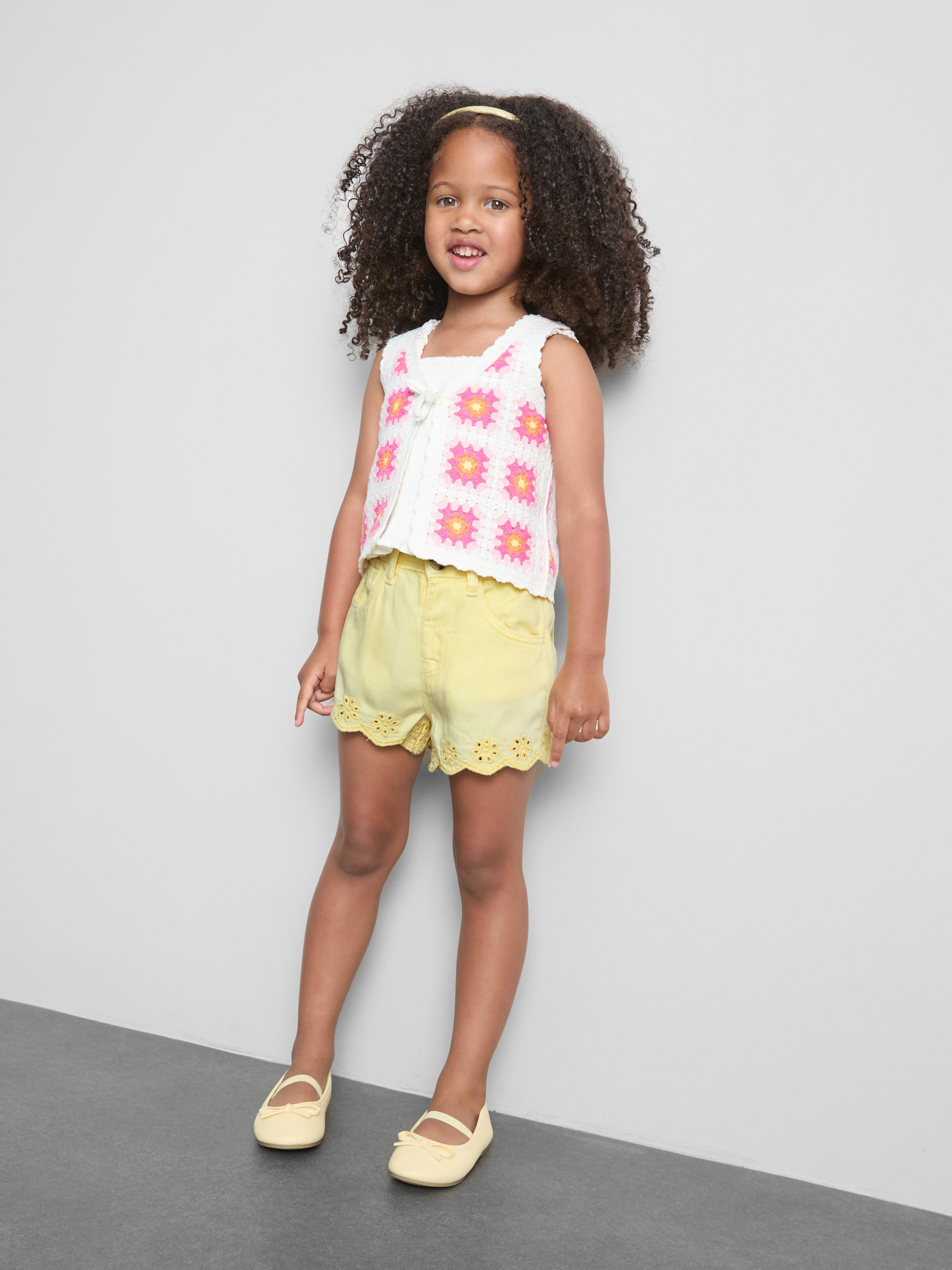 1.5-9yrs | Embroidered Denim Shorts Yellow