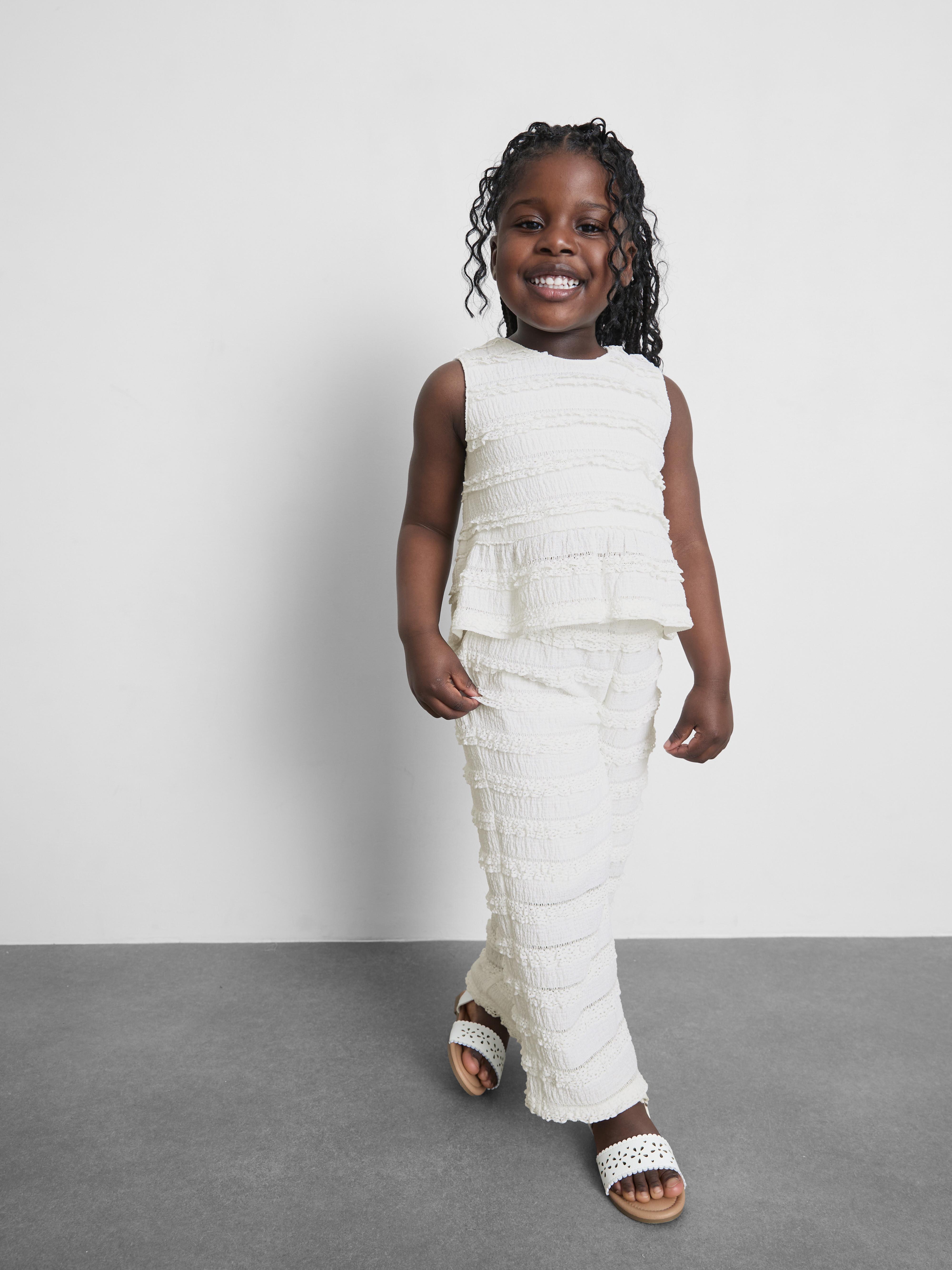 18 mois–9 ans | Pantalon froncé texturé à volants Blanc