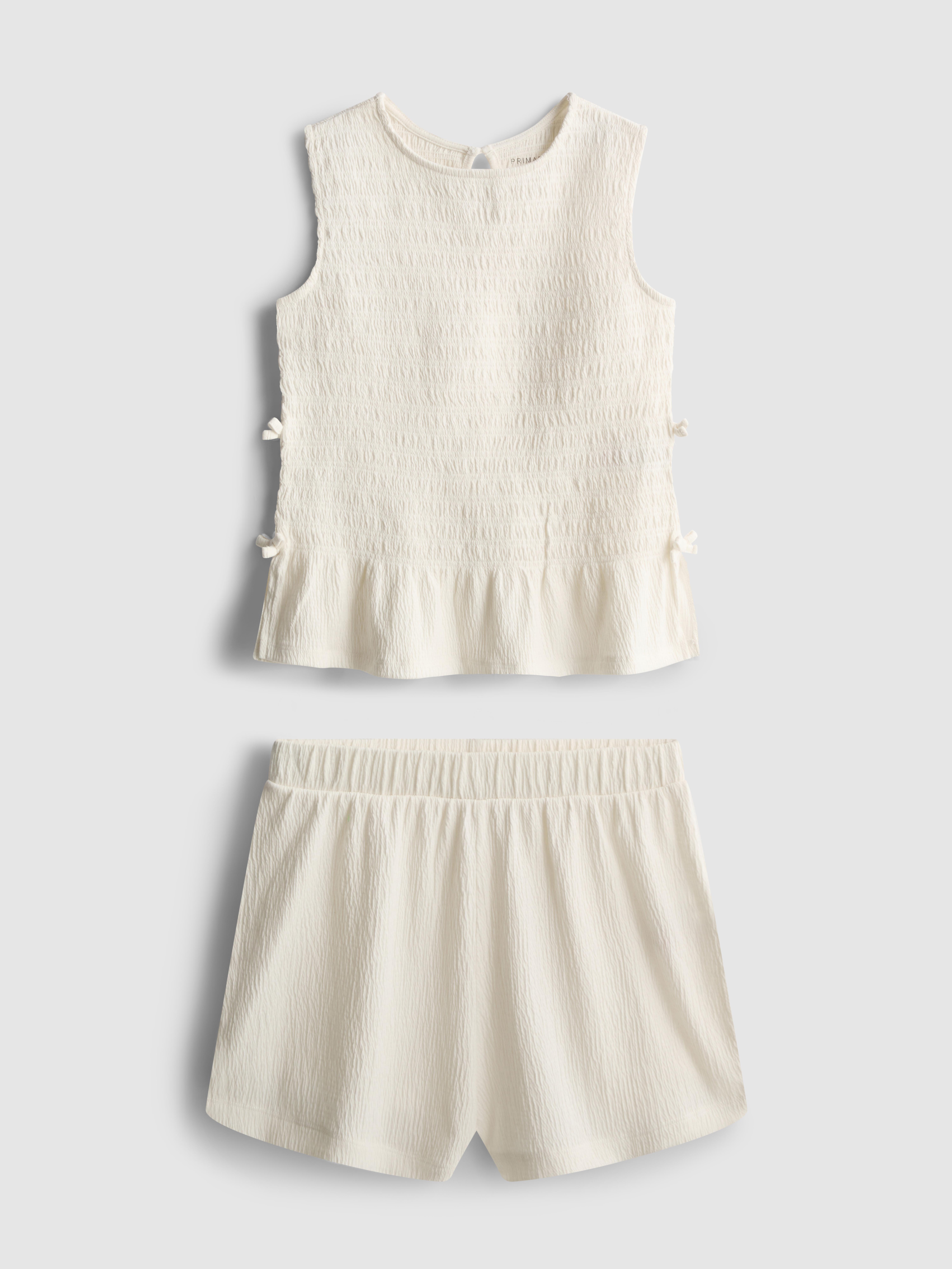 7-15yrs | Shirred Sleeveless Top and Shorts Set White