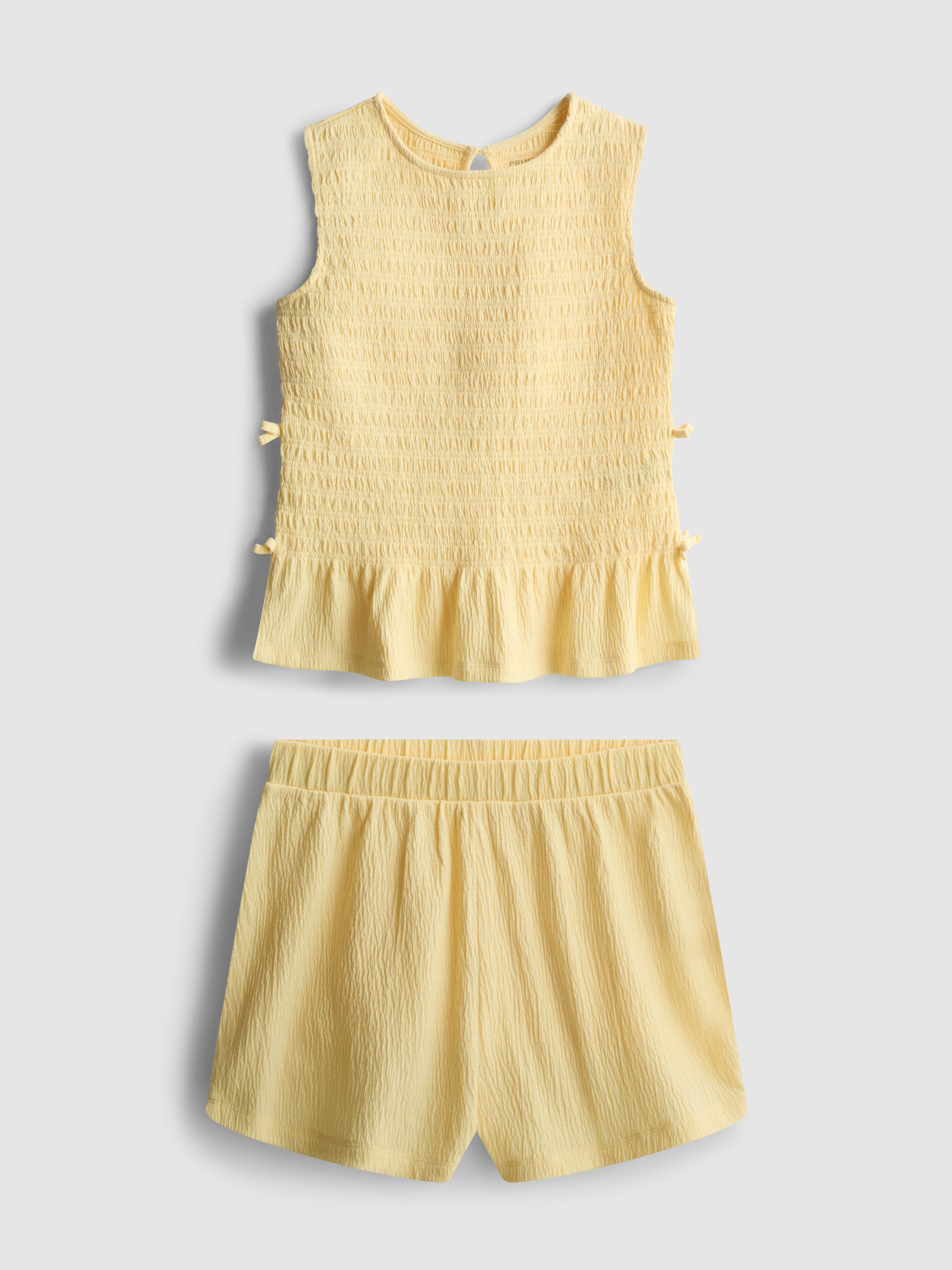 7-15yrs | Shirred Sleeveless Top and Shorts Set Yellow