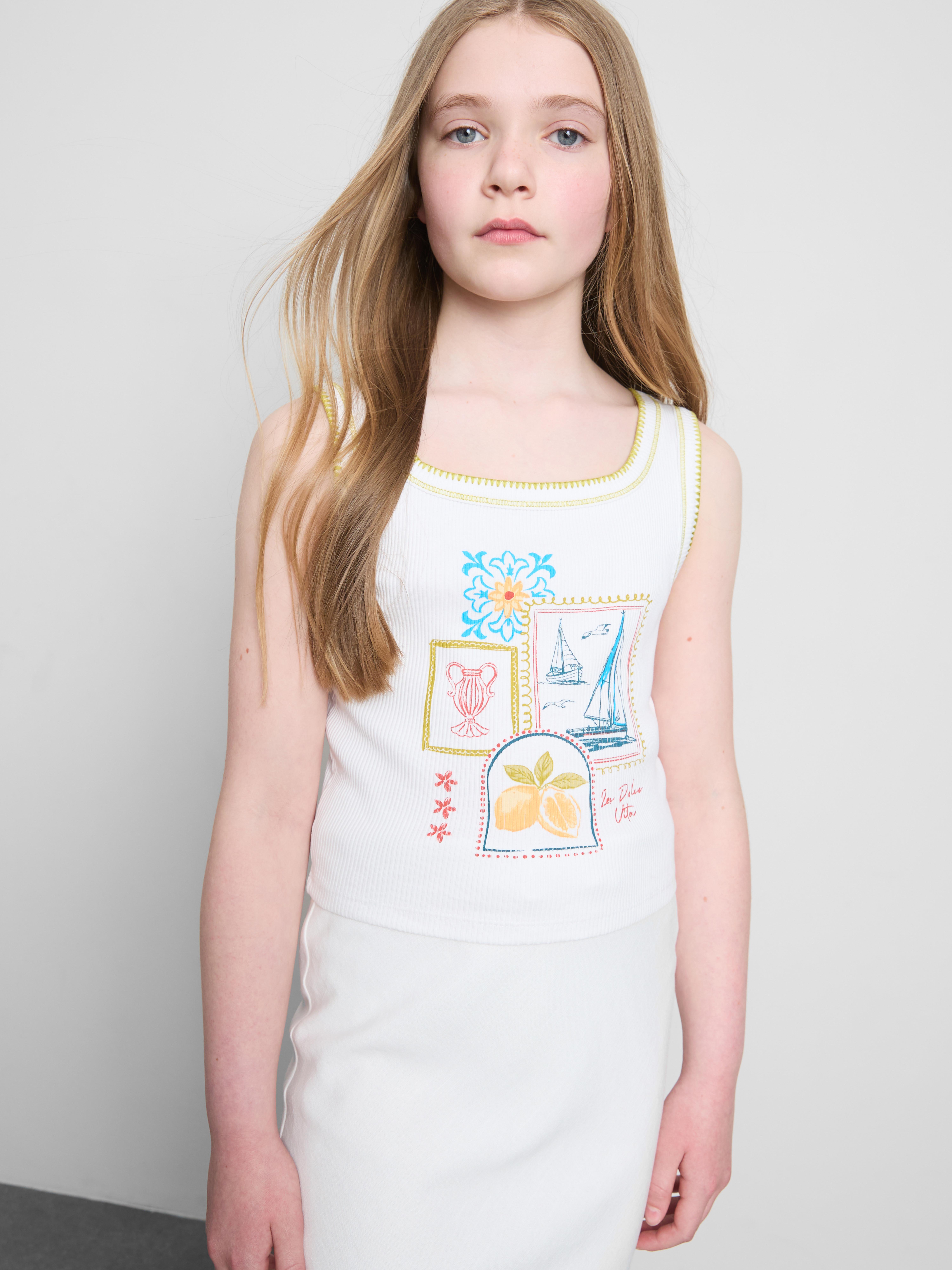 Girls White 7-15yrs | Contrast Stitch Tank | Primark