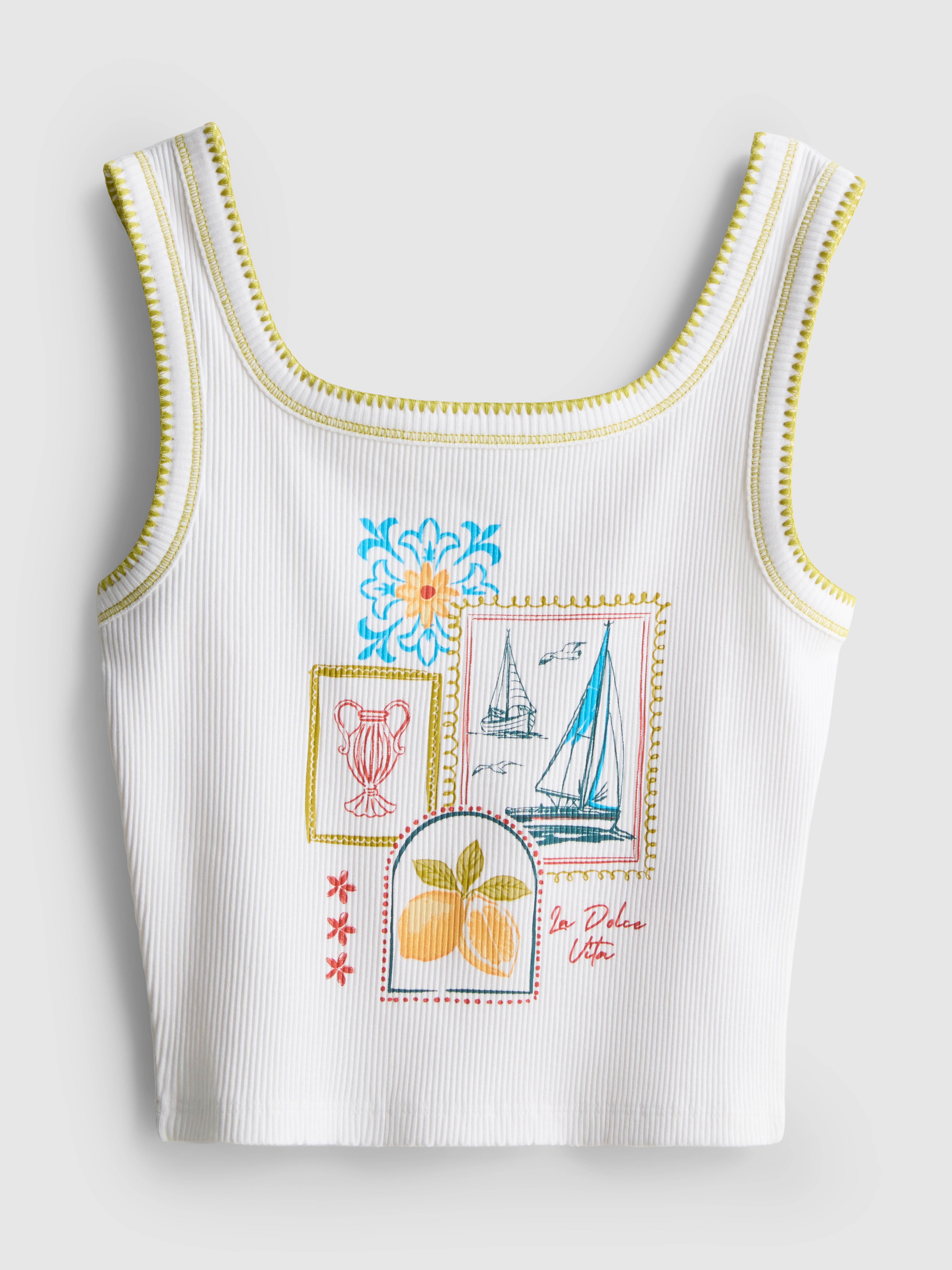 Girls White 7-15yrs | Contrast Stitch Tank | Primark