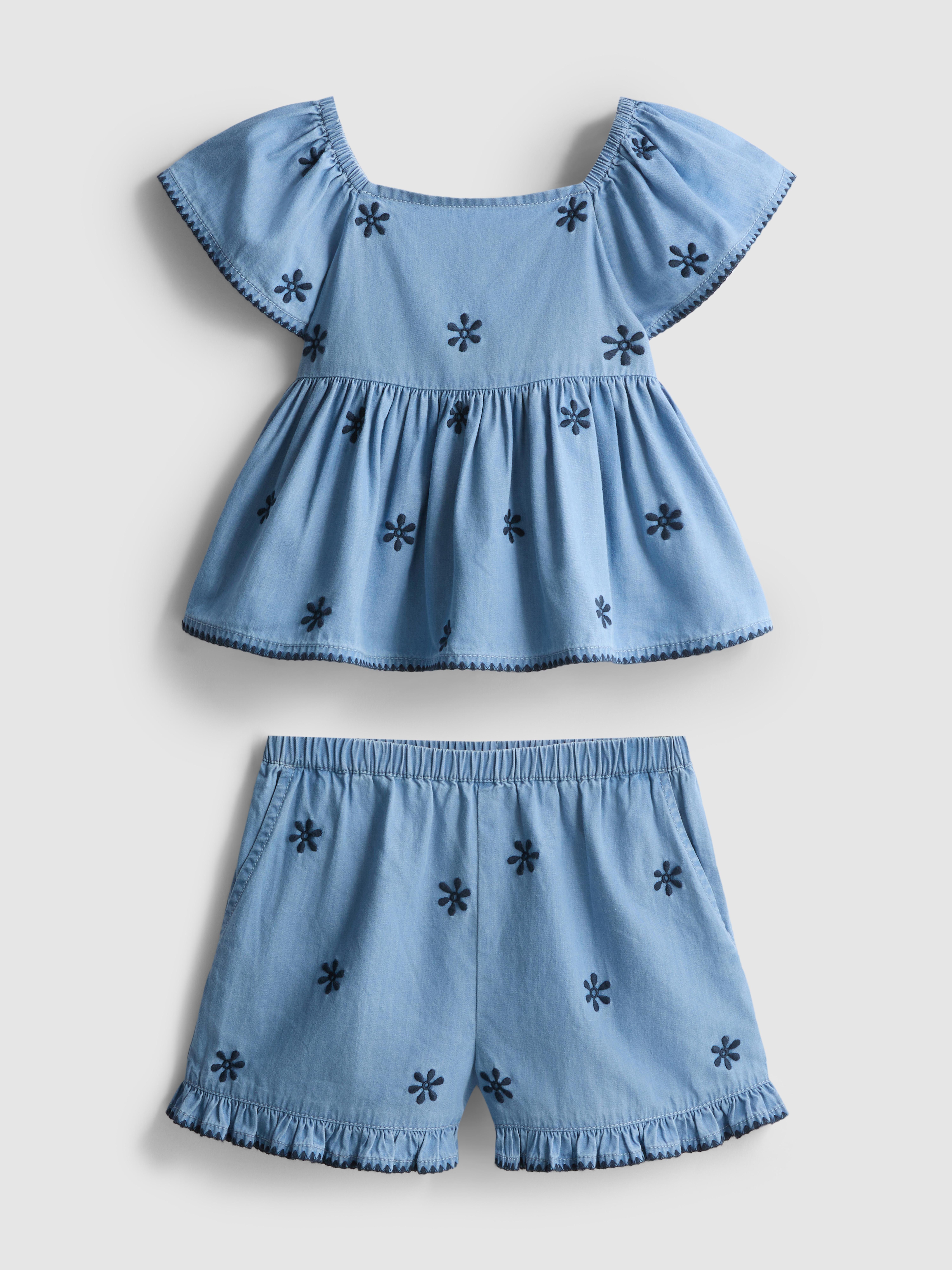 1.5-9yrs | Chambray Blouse and Shorts Set