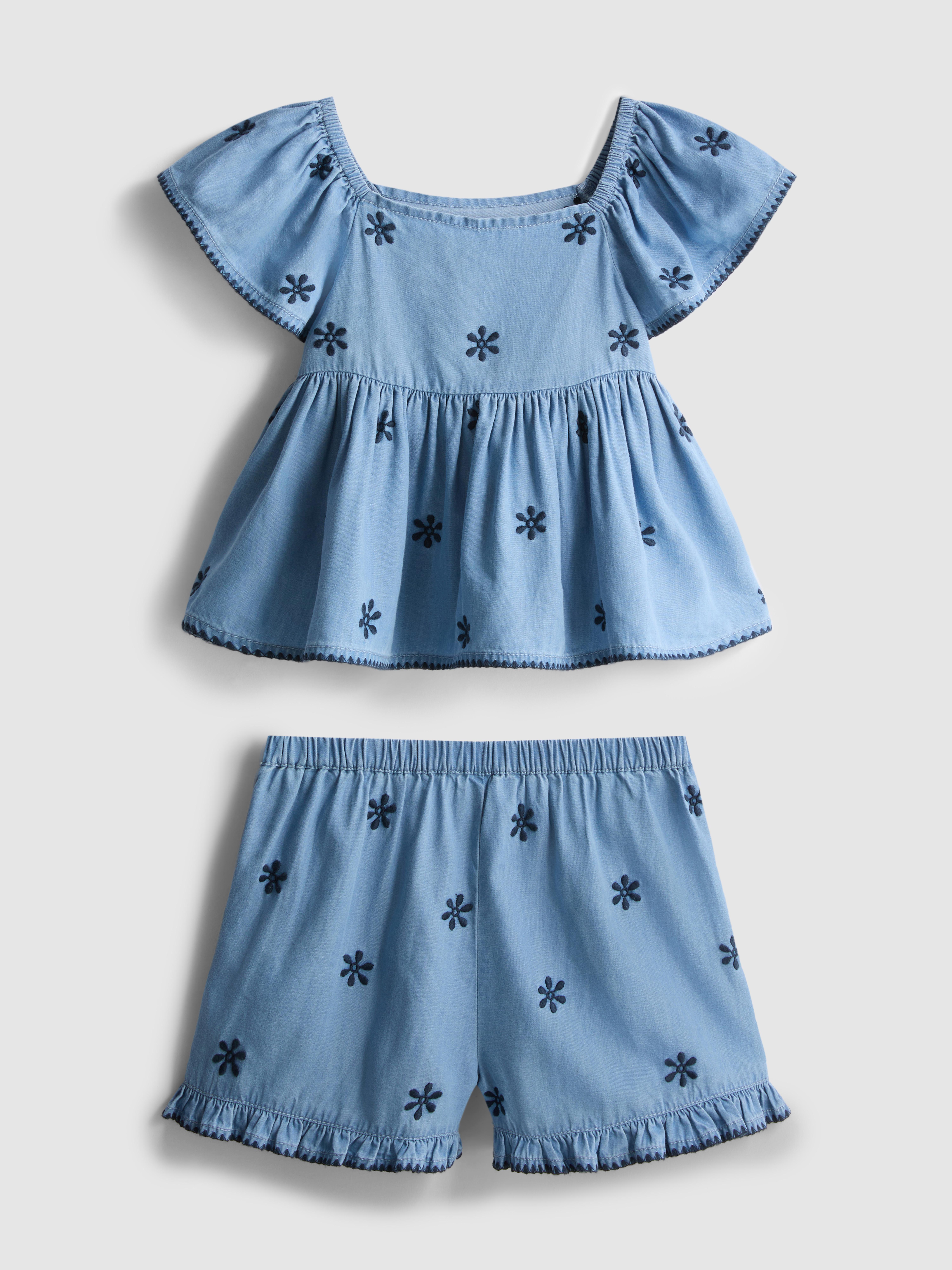 1.5-9yrs | Chambray Blouse and Shorts Set