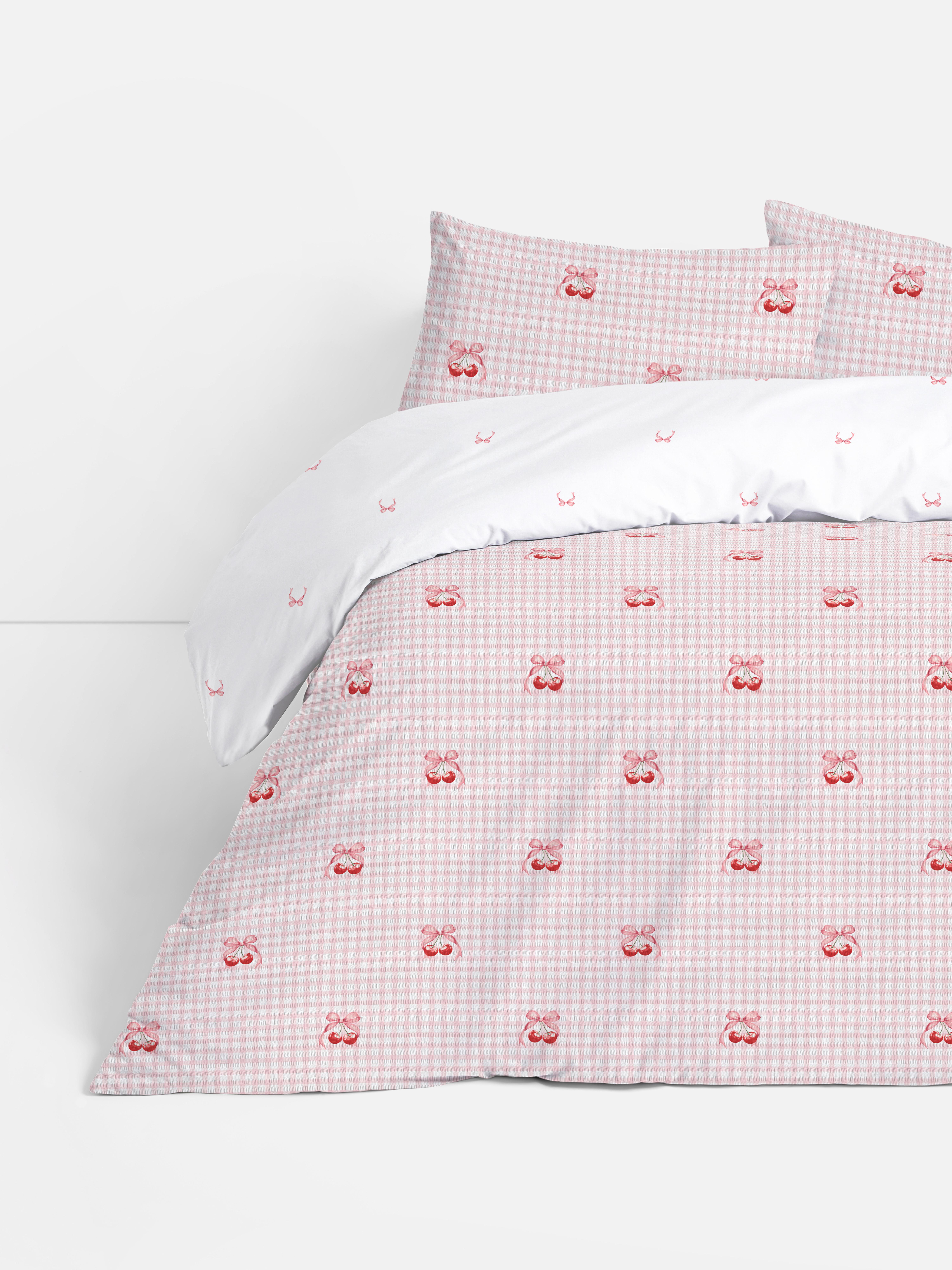 Parure de lit vichy à motif nœuds et cerises