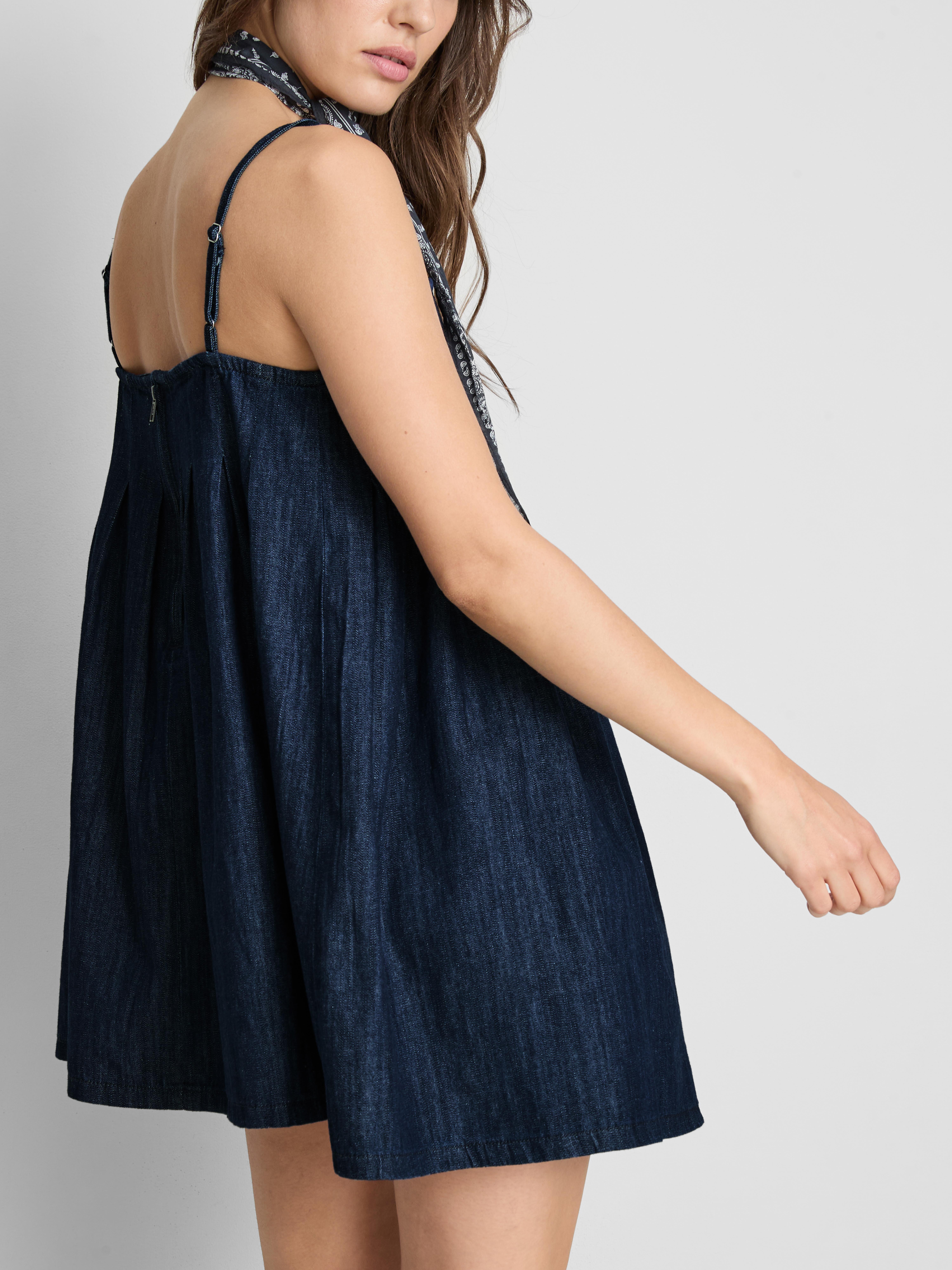 Cotton Denim Babydoll Mini Dress