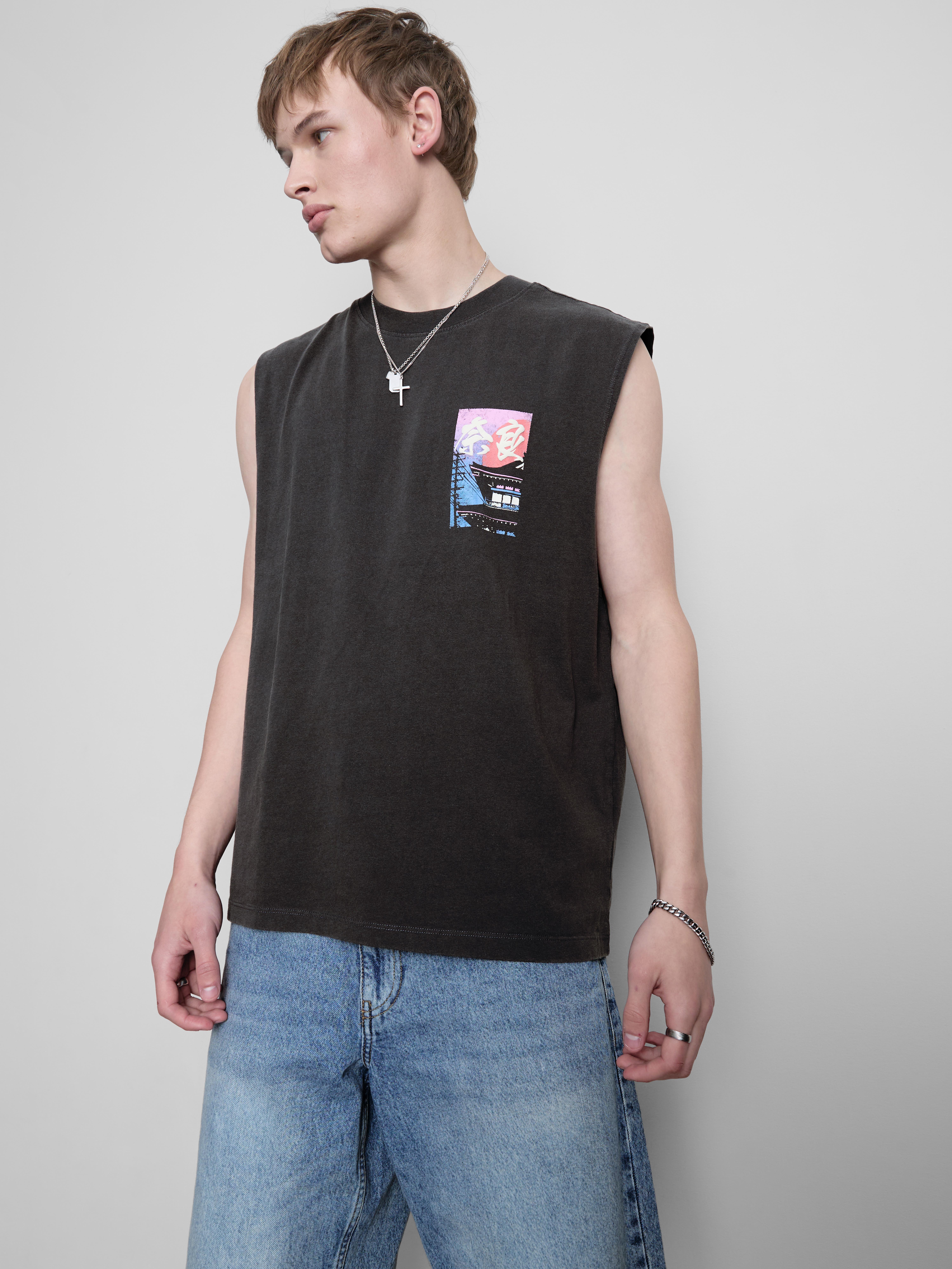 Men's Black Washed Japan Tank Top | Primark