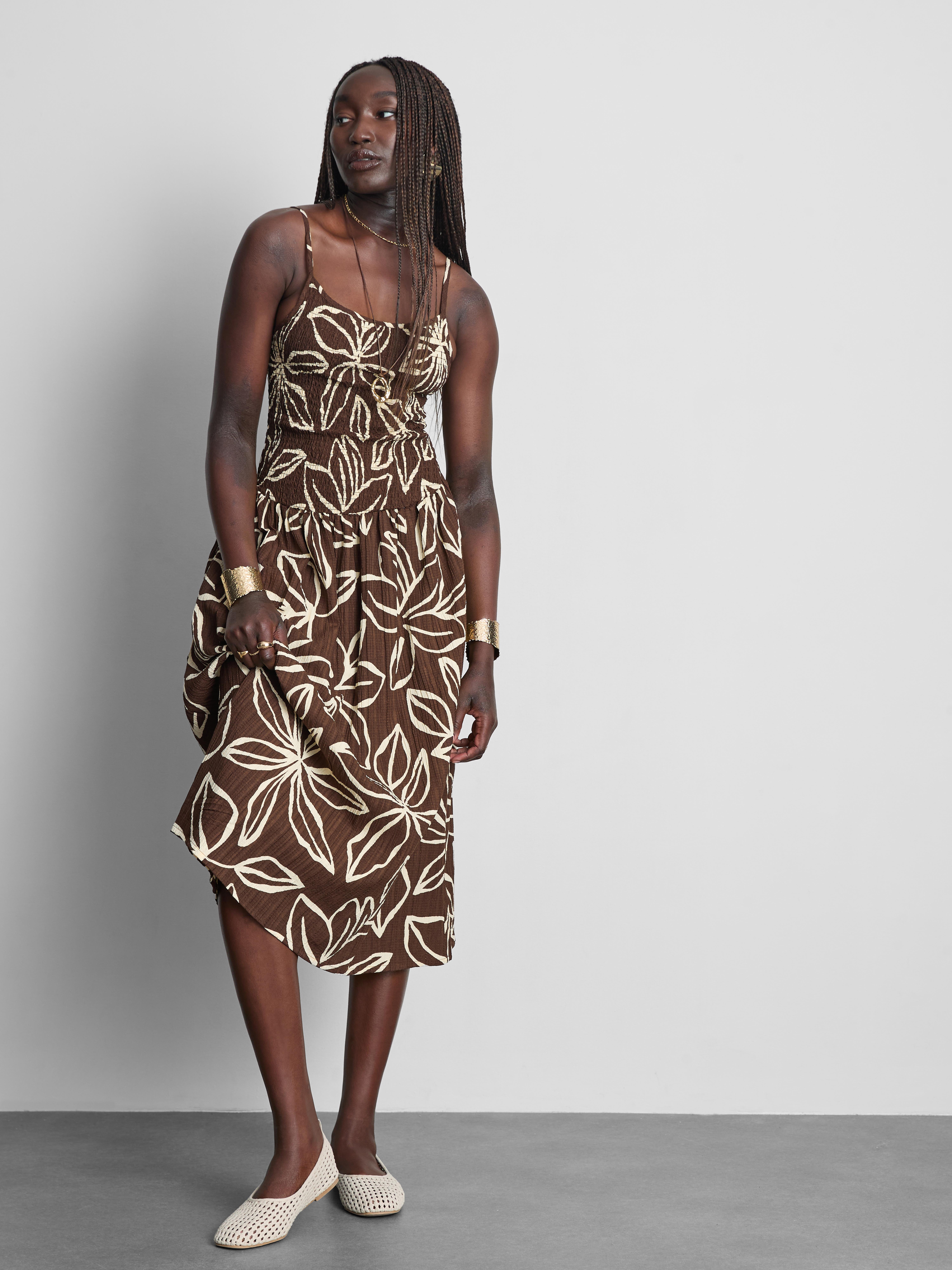 Printed Floral Crinkle Midi Dress
