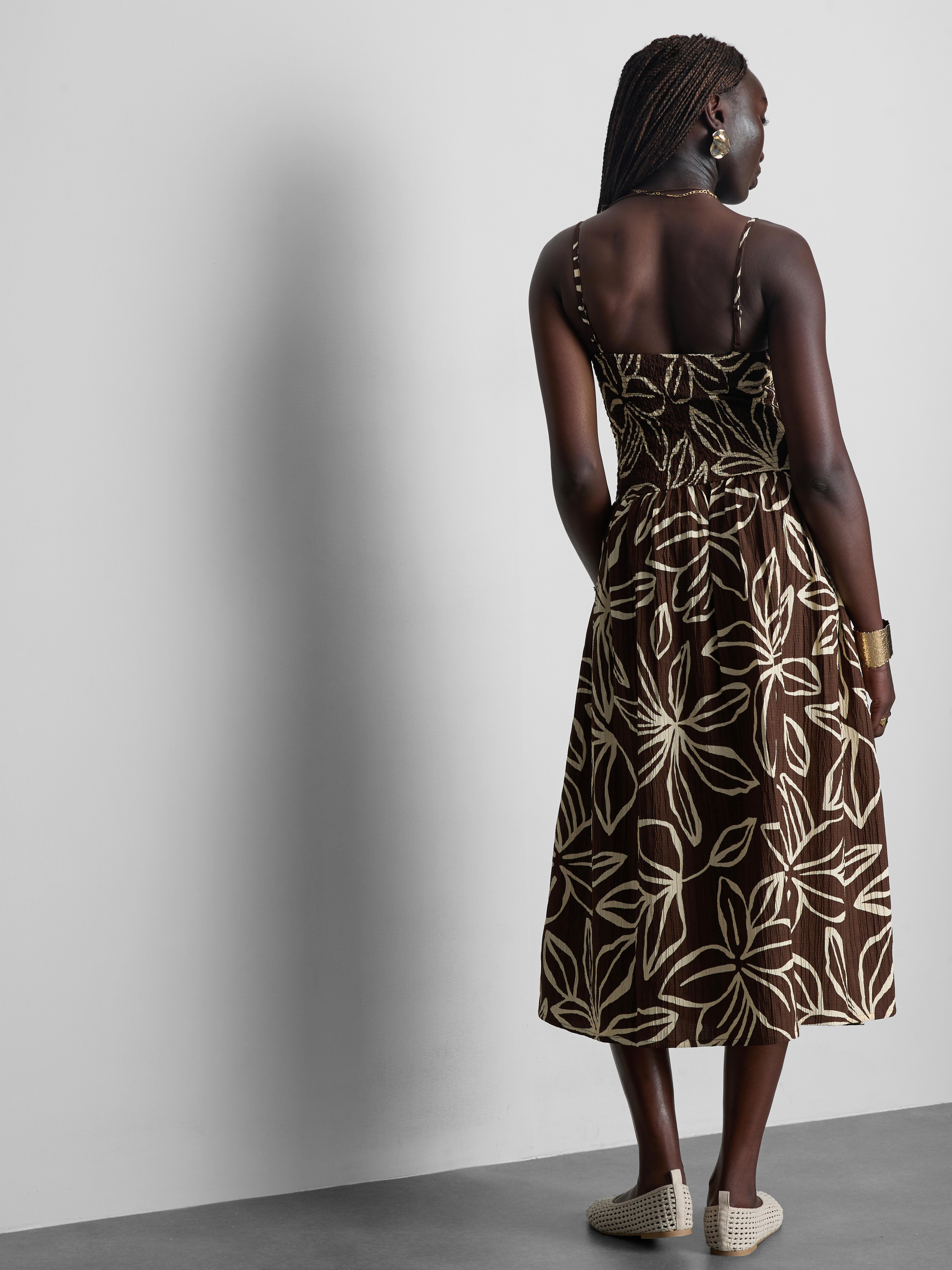 Printed Floral Crinkle Midi Dress