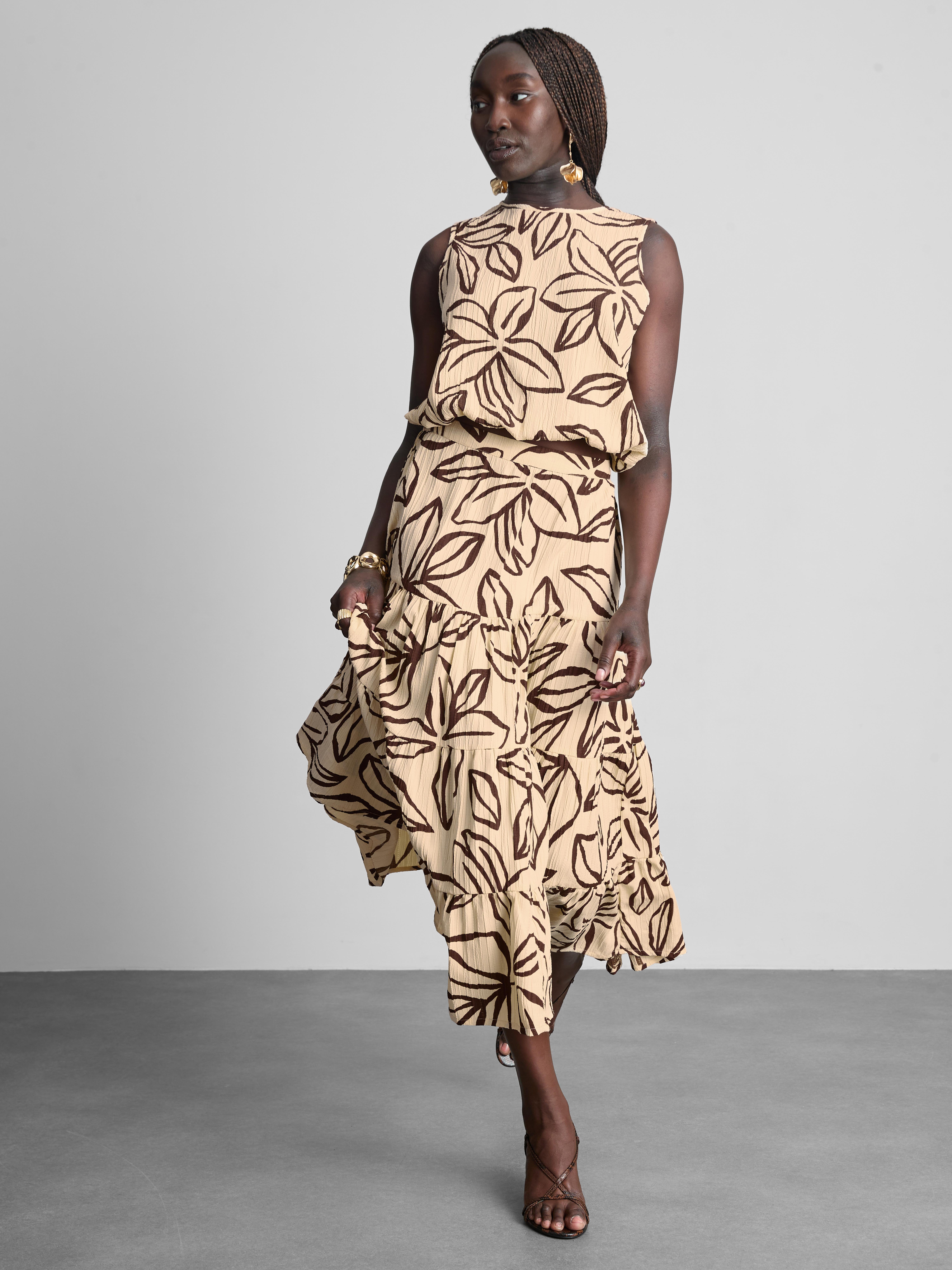 Floral Printed Crinkle Midi Skirt