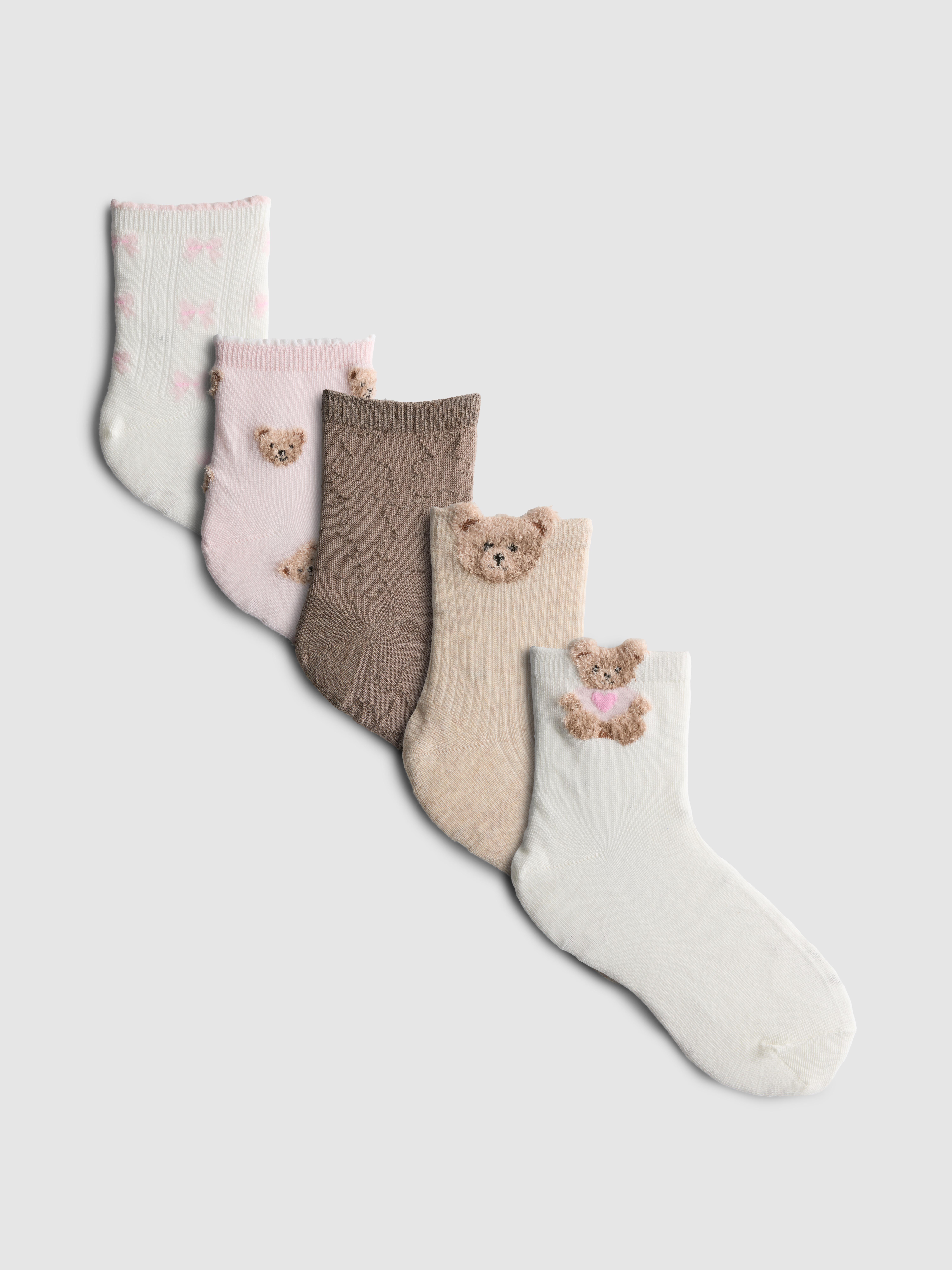 5pk Cotton-Rich Bear Quarter Crew Socks