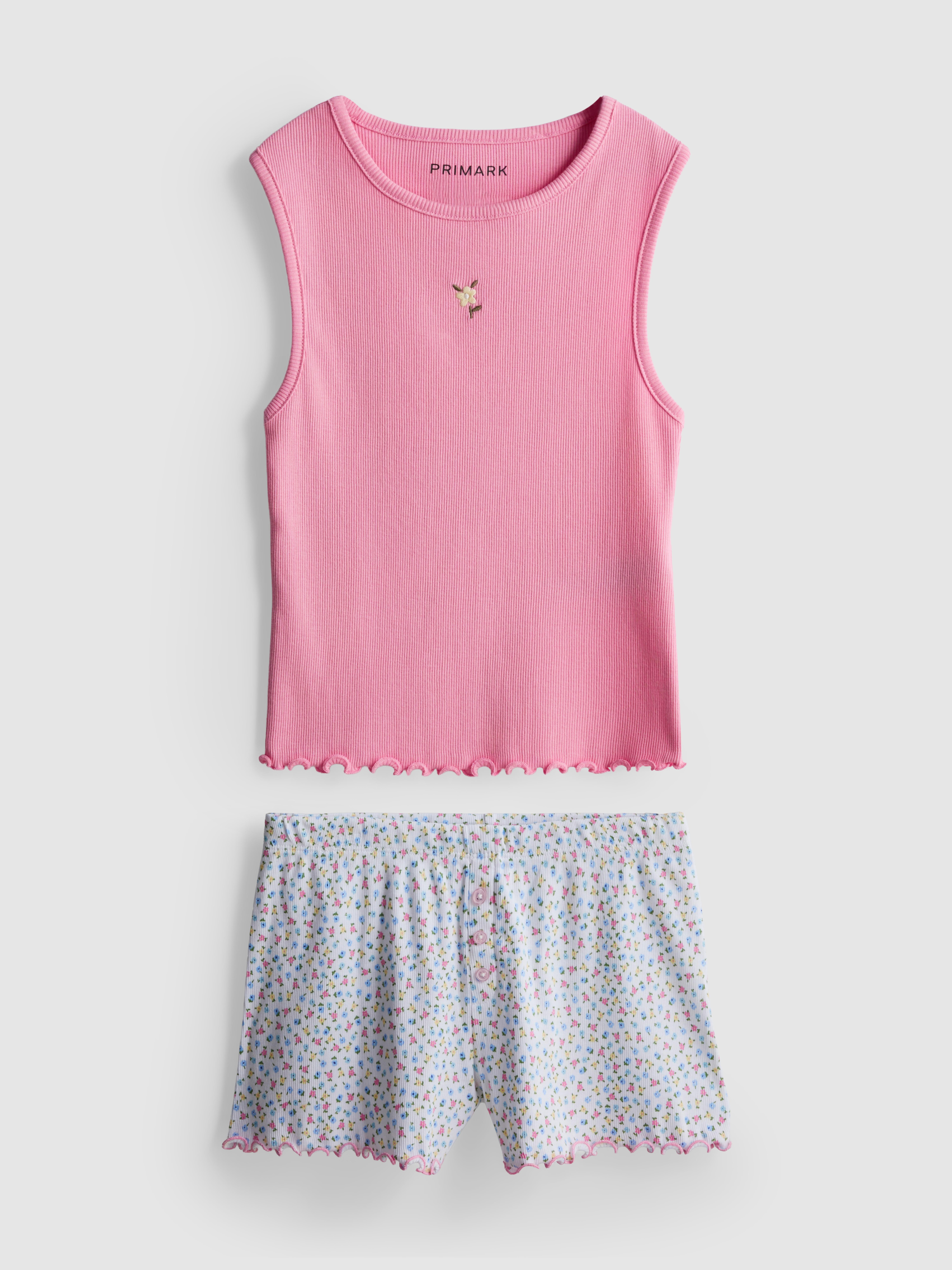 7-15 años | Pijama corto sin mangas de canalé floral