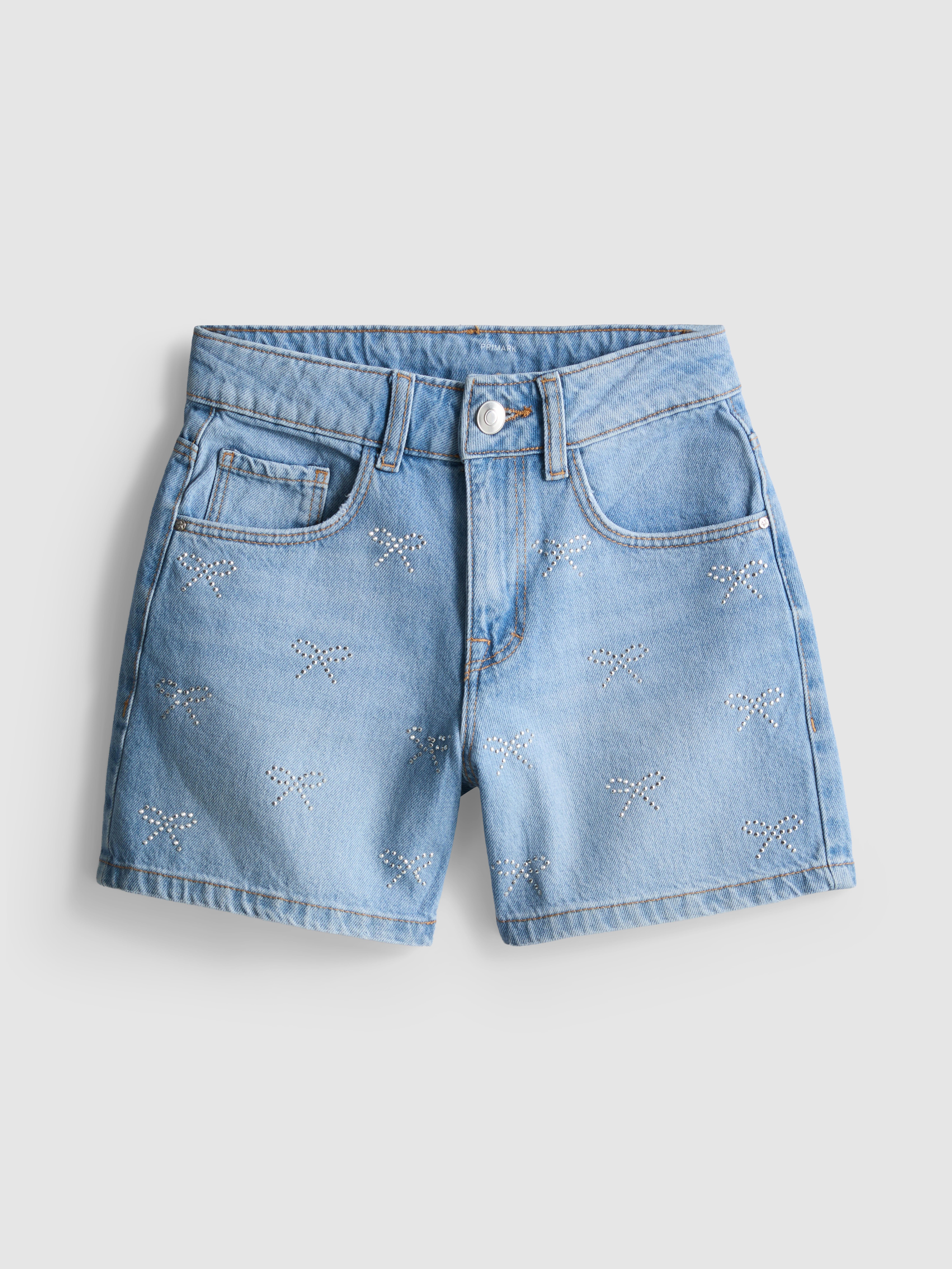 7-15yrs | Rhinestone Bow Denim Shorts