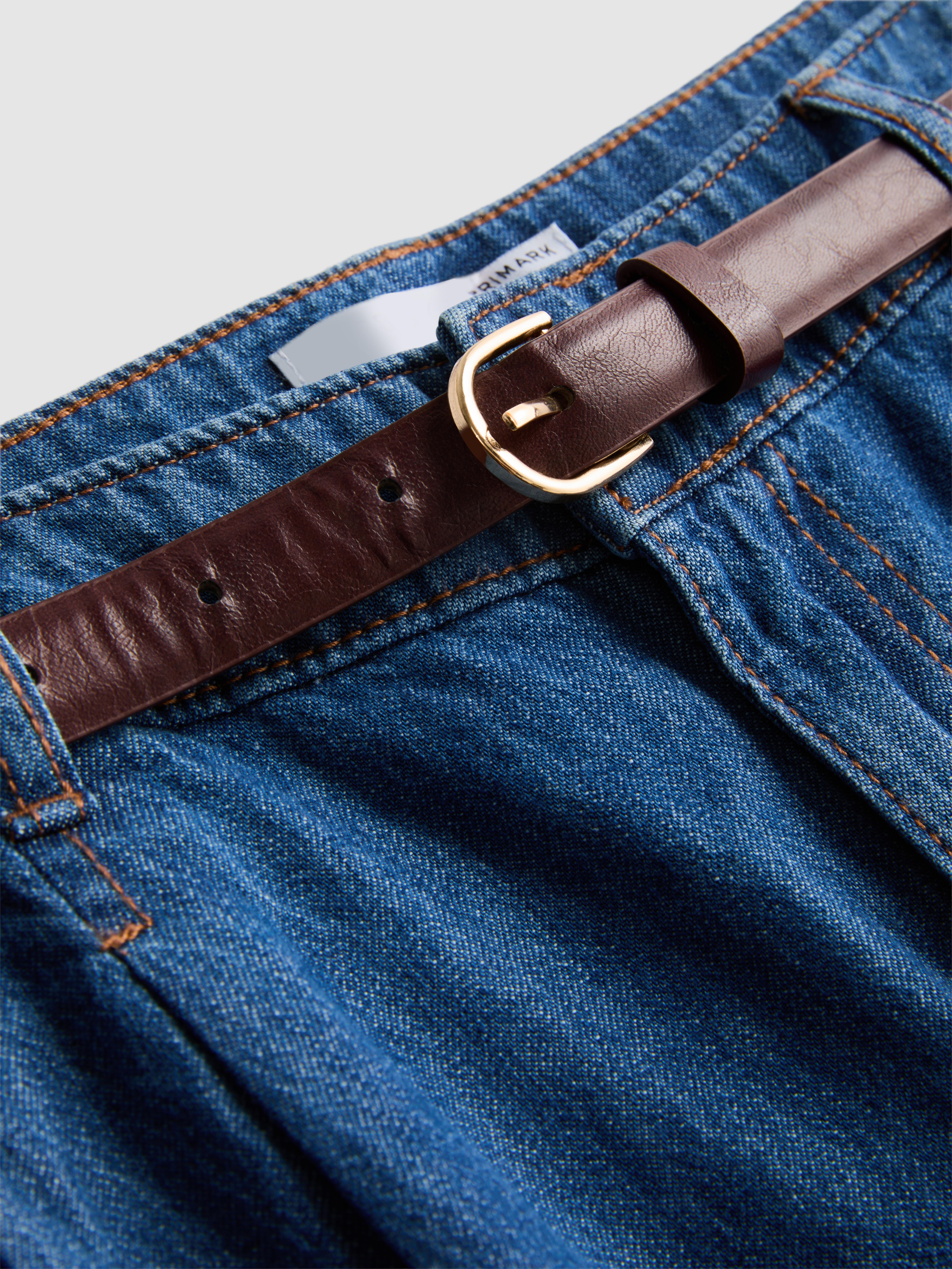 Cotton Denim Belted Culotte Pants
