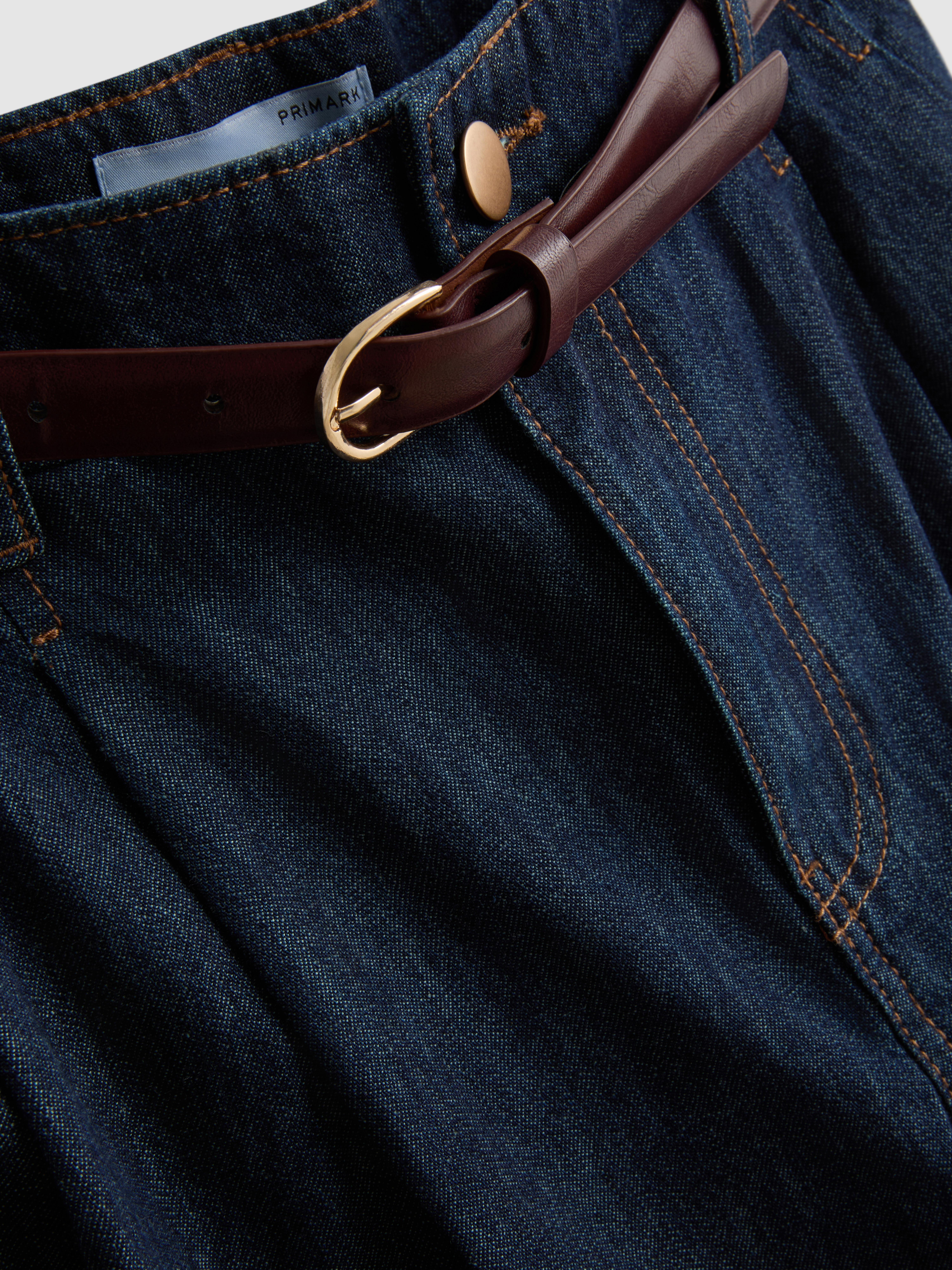 Cotton Denim Belted Culotte Pants