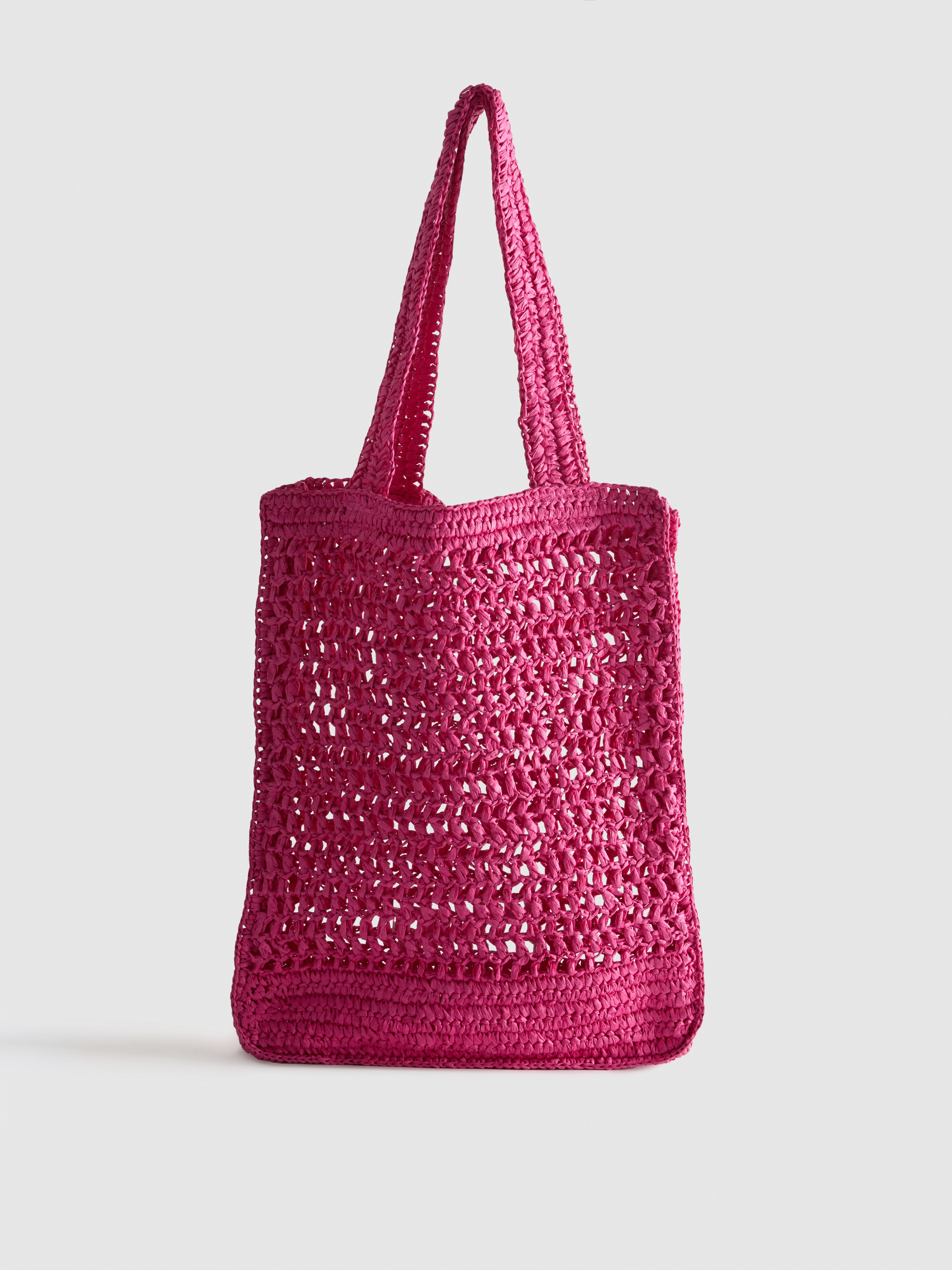 Square Straw Shopper Bag Dark Pink