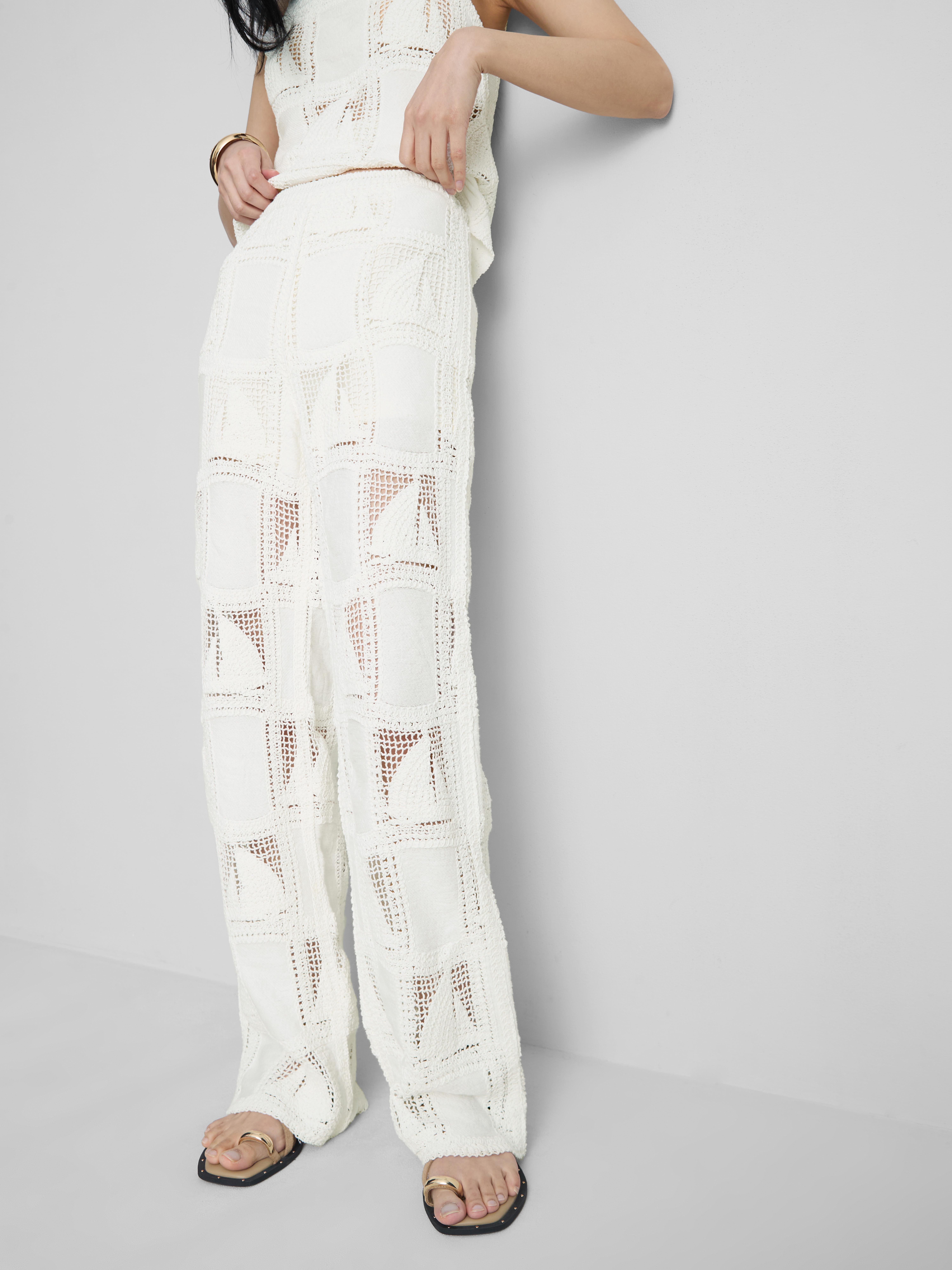 Women's Ivory Cotton Rich Crochet Straight Leg Pants | Primark