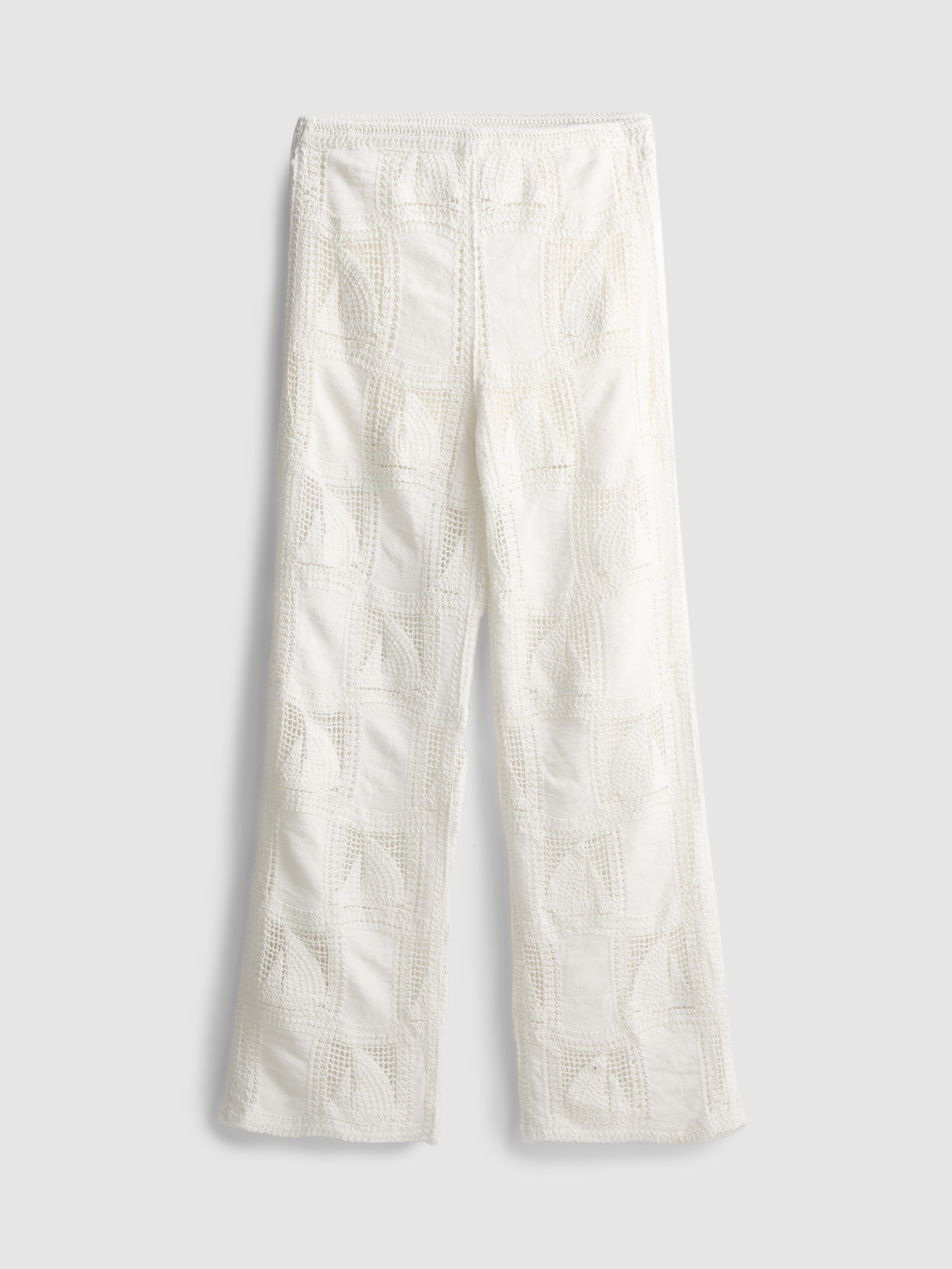 Women's Ivory Cotton Rich Crochet Straight Leg Pants | Primark