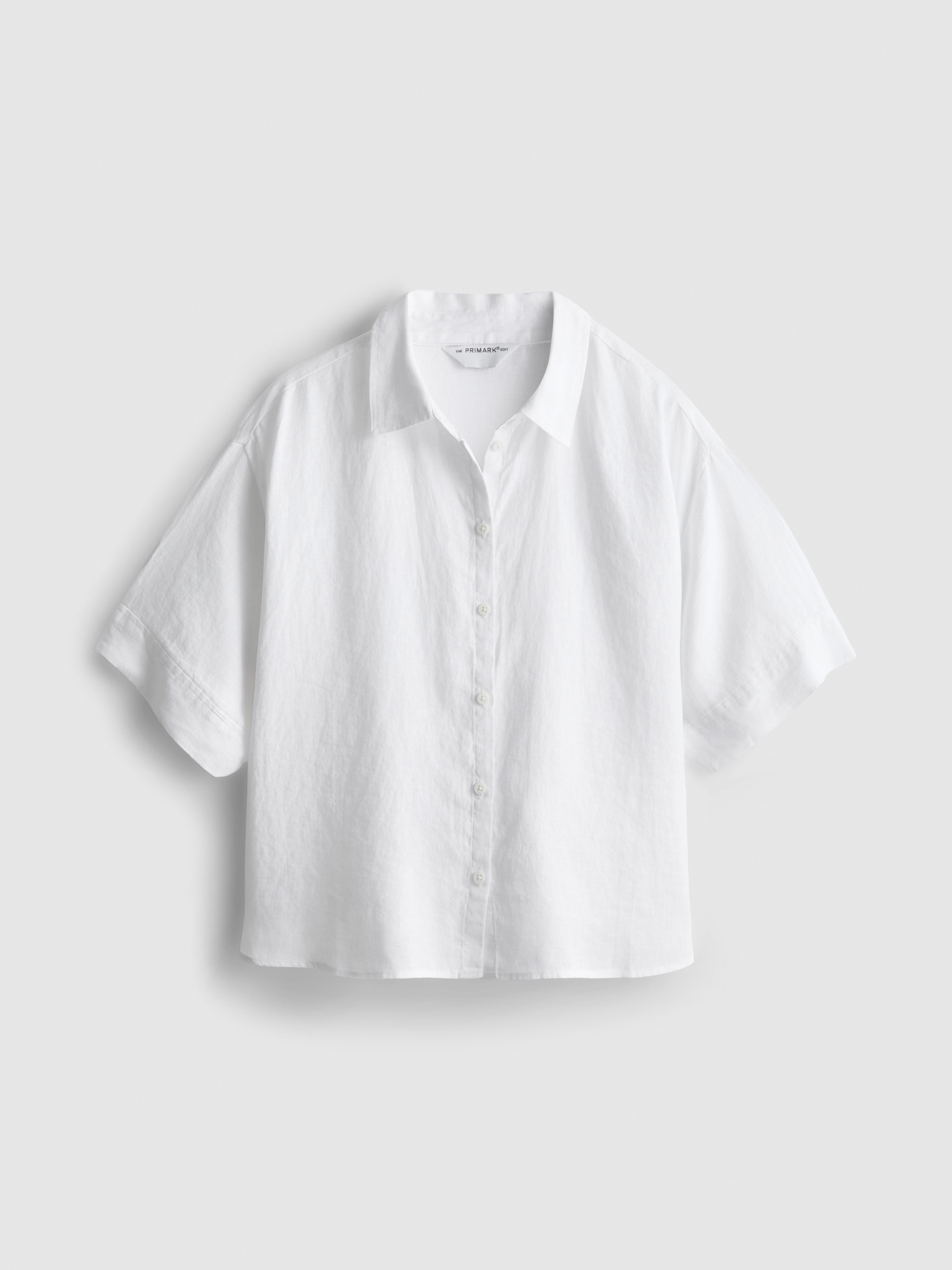 The Edit Pure Linen Cropped Shirt White
