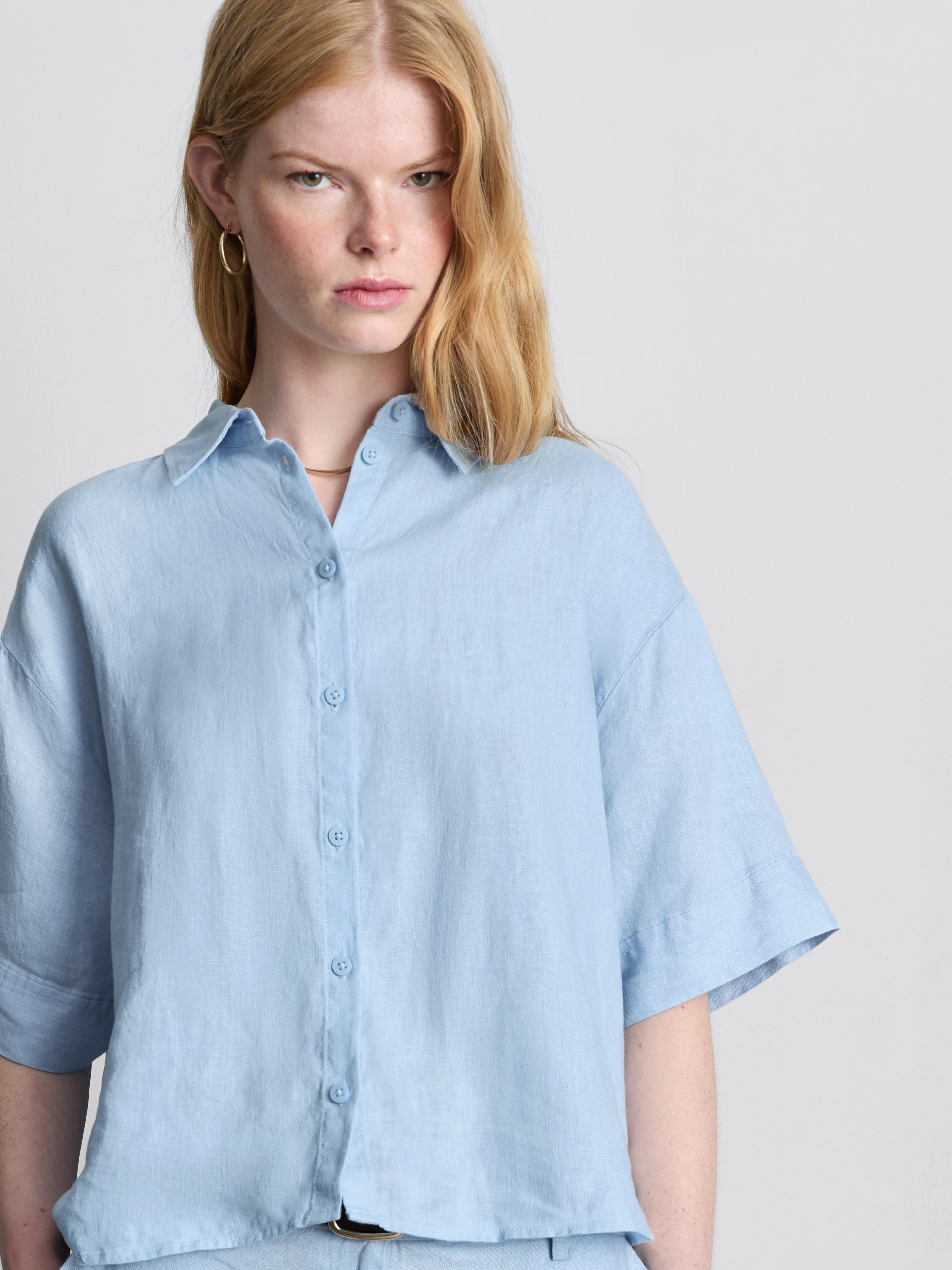 The Edit Pure Linen Cropped Shirt
