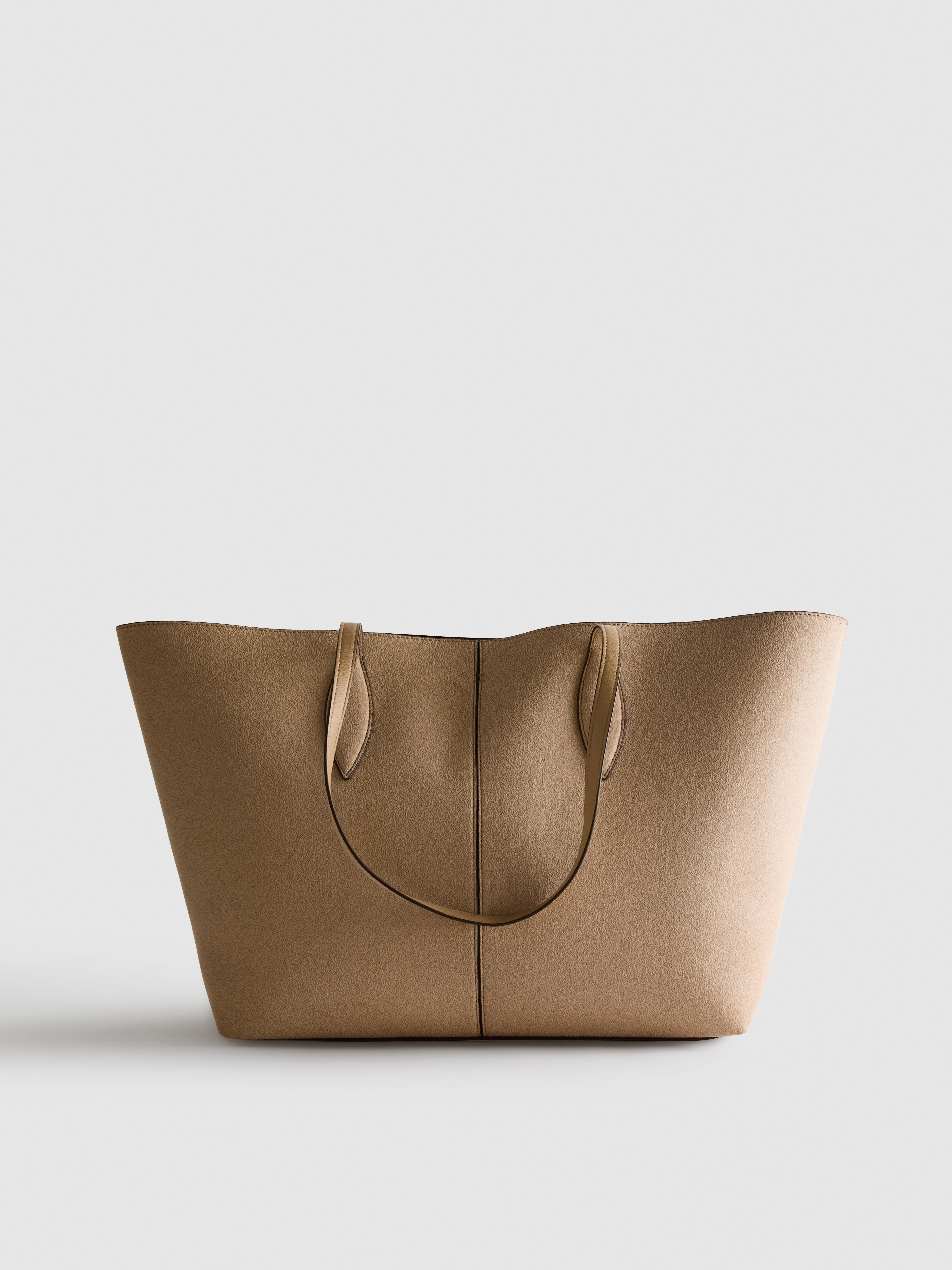 Faux Suede Panel Tote Bag