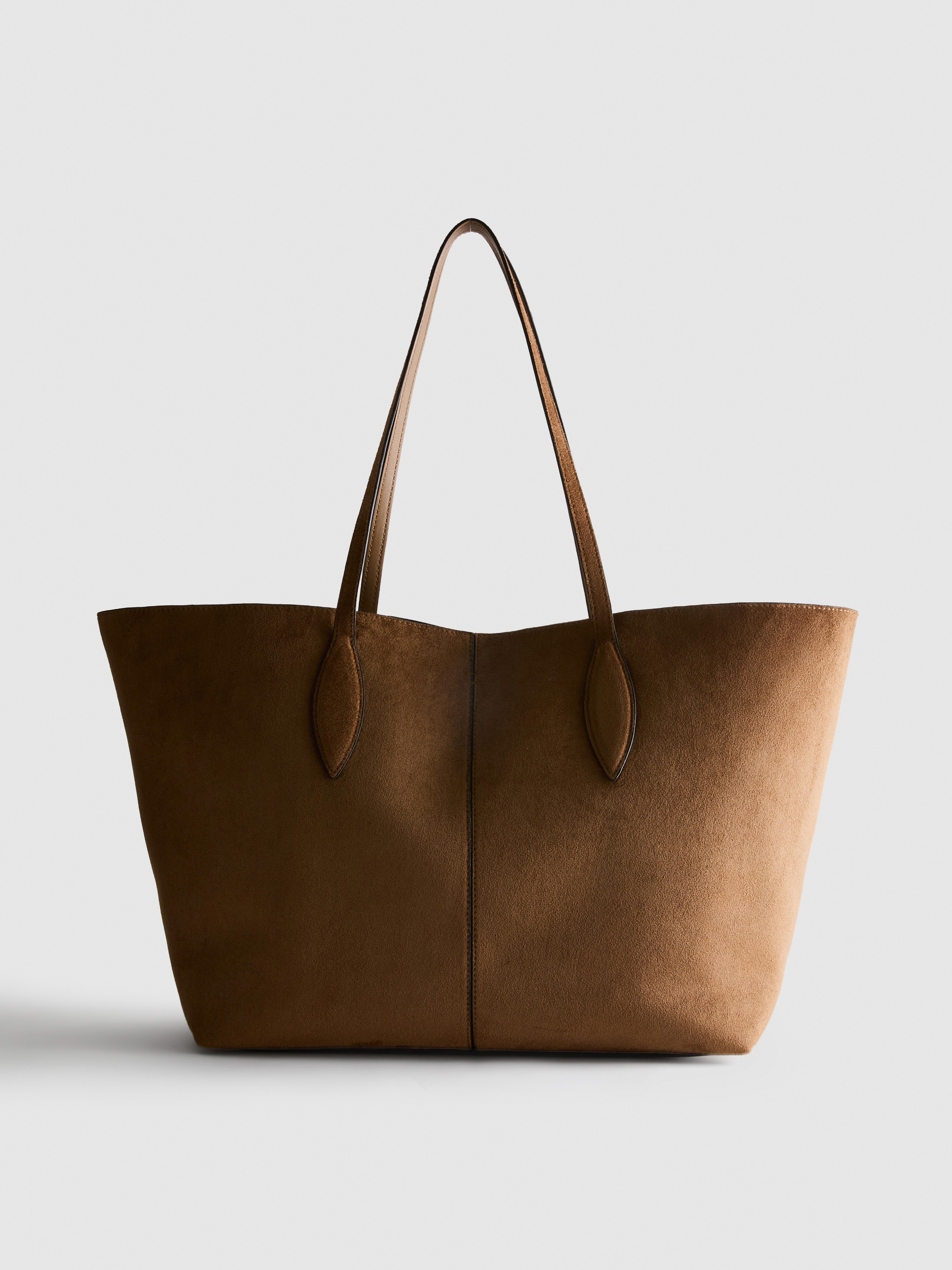Faux Suede Panel Tote Bag
