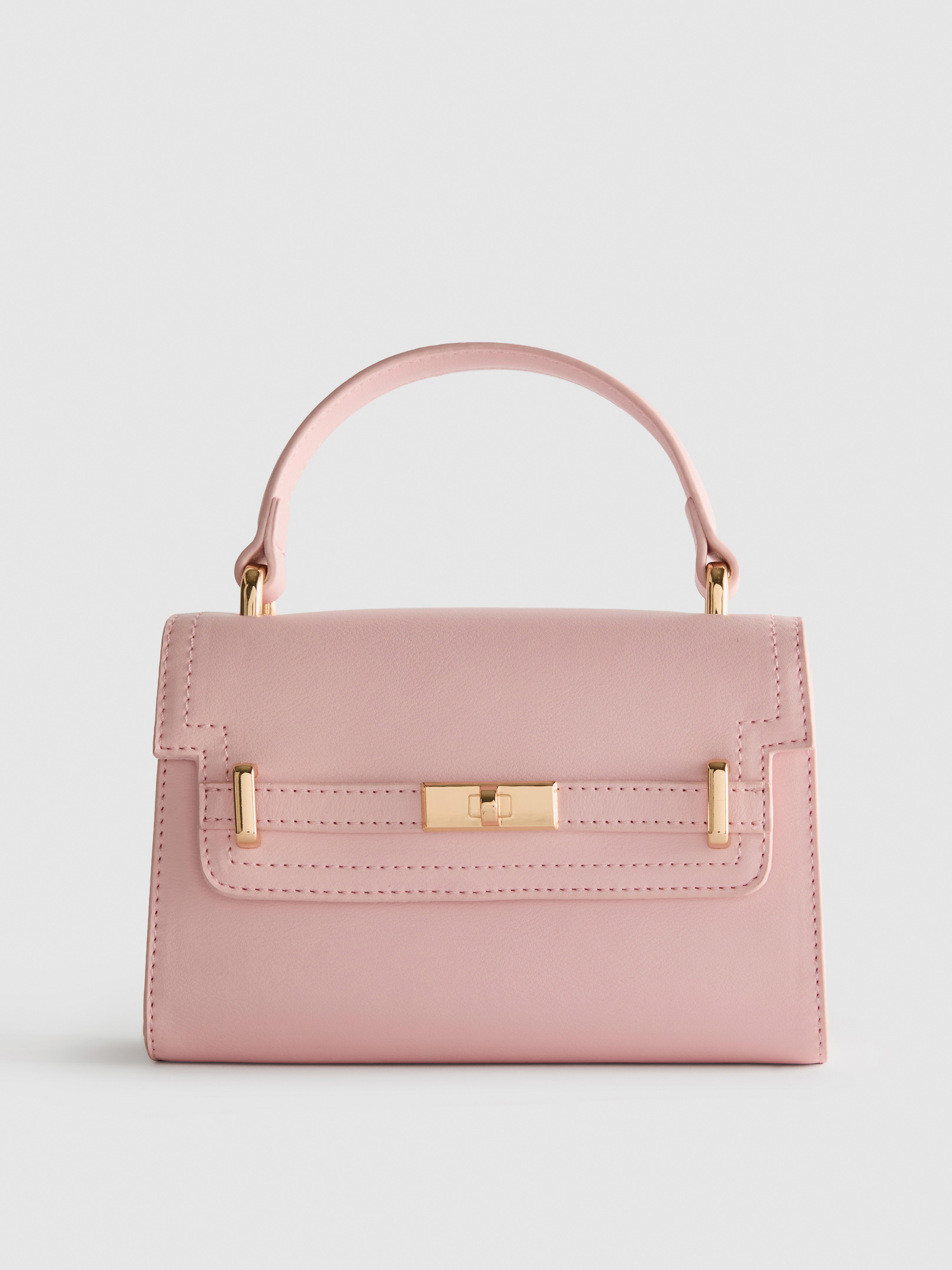 Faux Leather Top Handle Bag Light Pink
