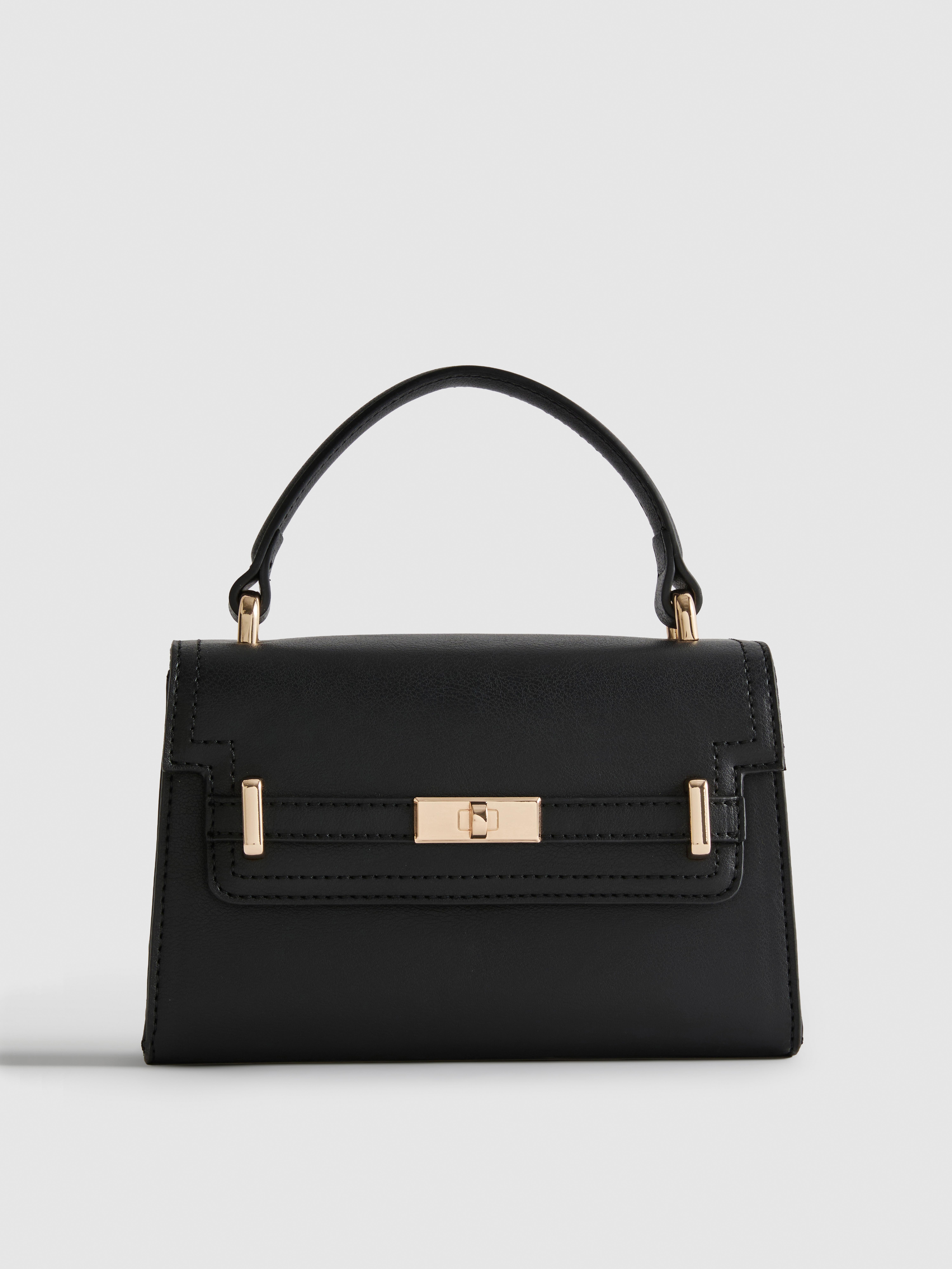 Women's Black Faux Leather Top Handle Bag | Primark