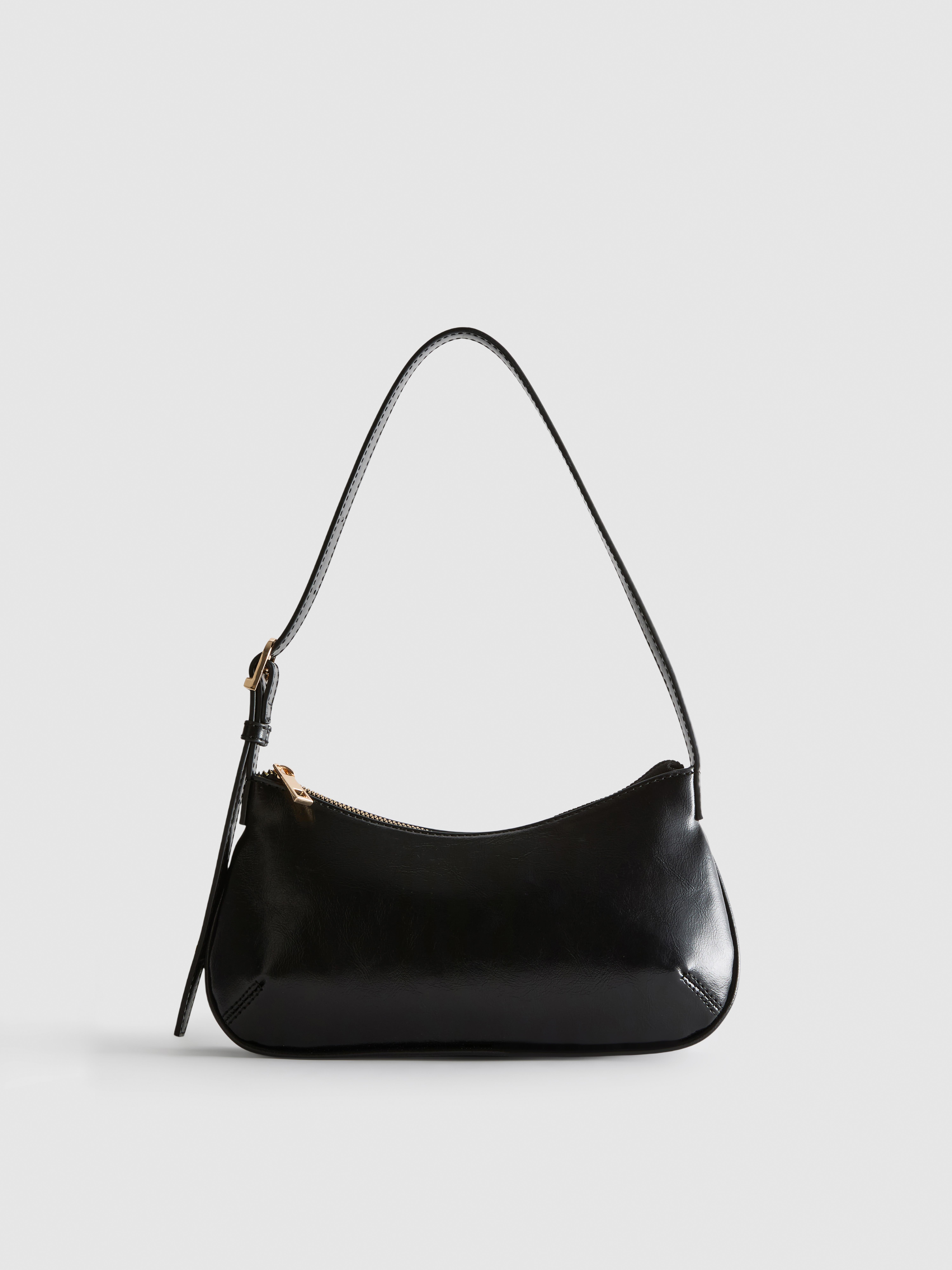 Curved Faux Leather Shoulder Bag