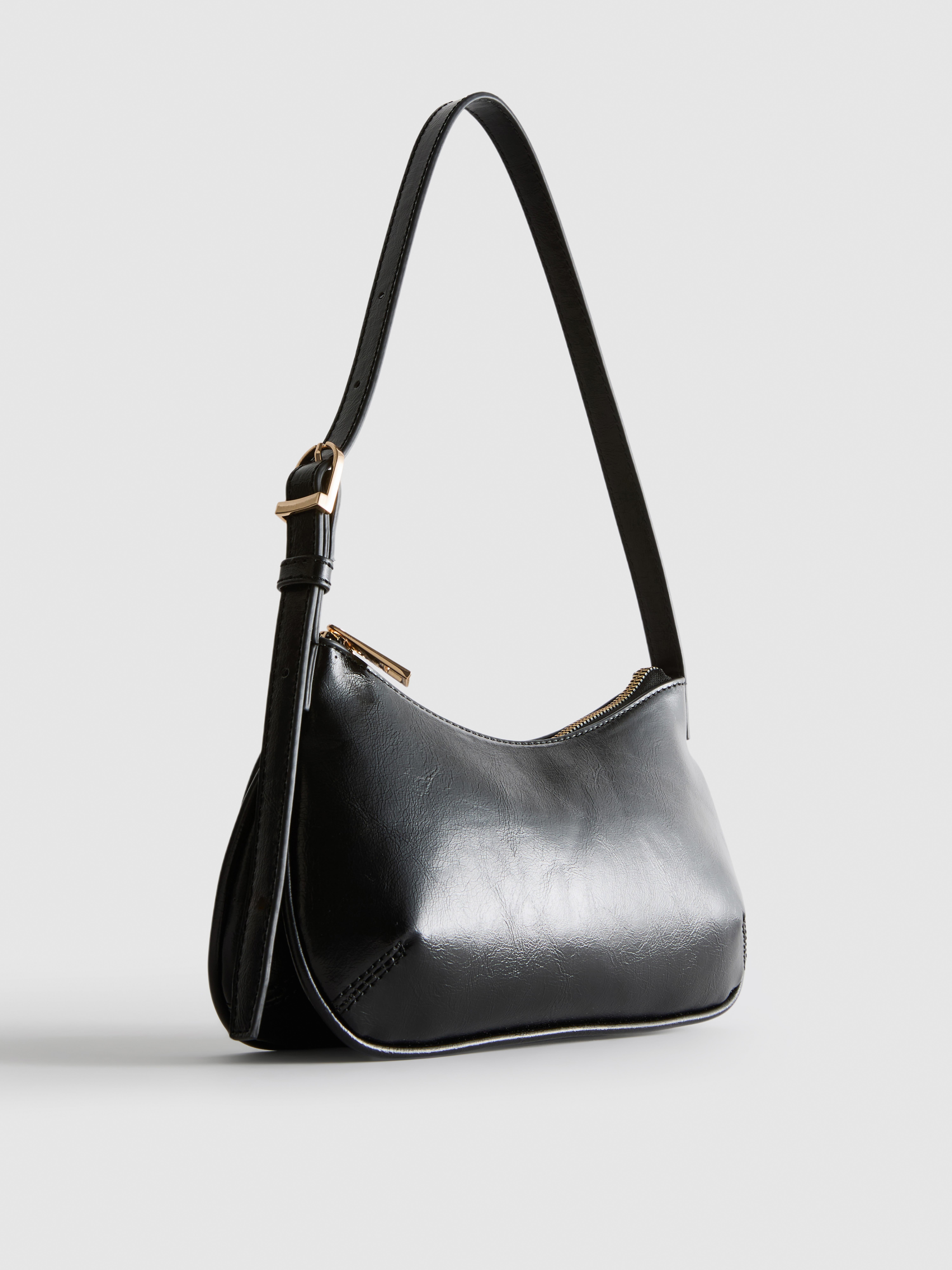 Curved Faux Leather Shoulder Bag