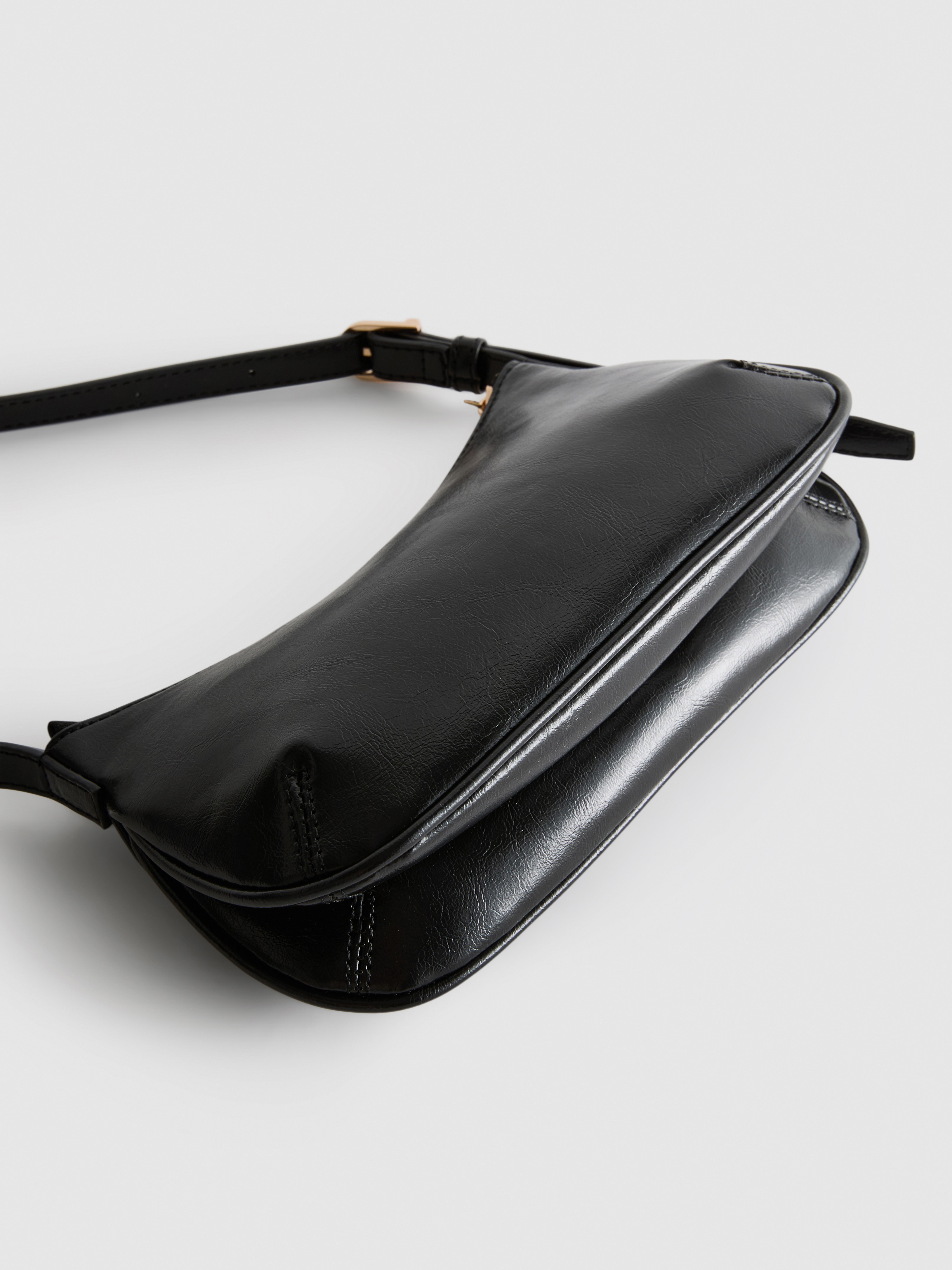 Curved Faux Leather Shoulder Bag