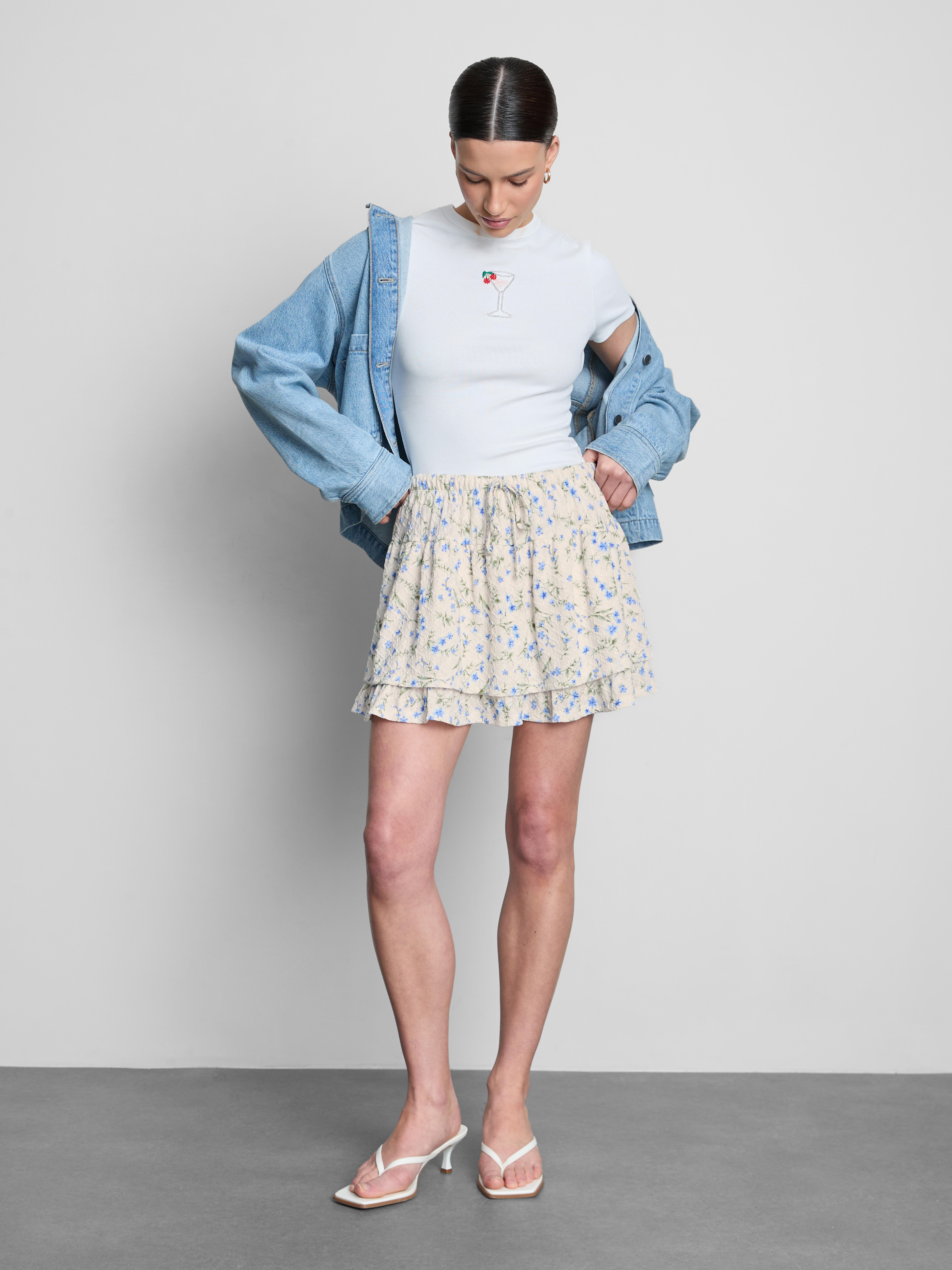 Floral Ruffle Mini Skirt