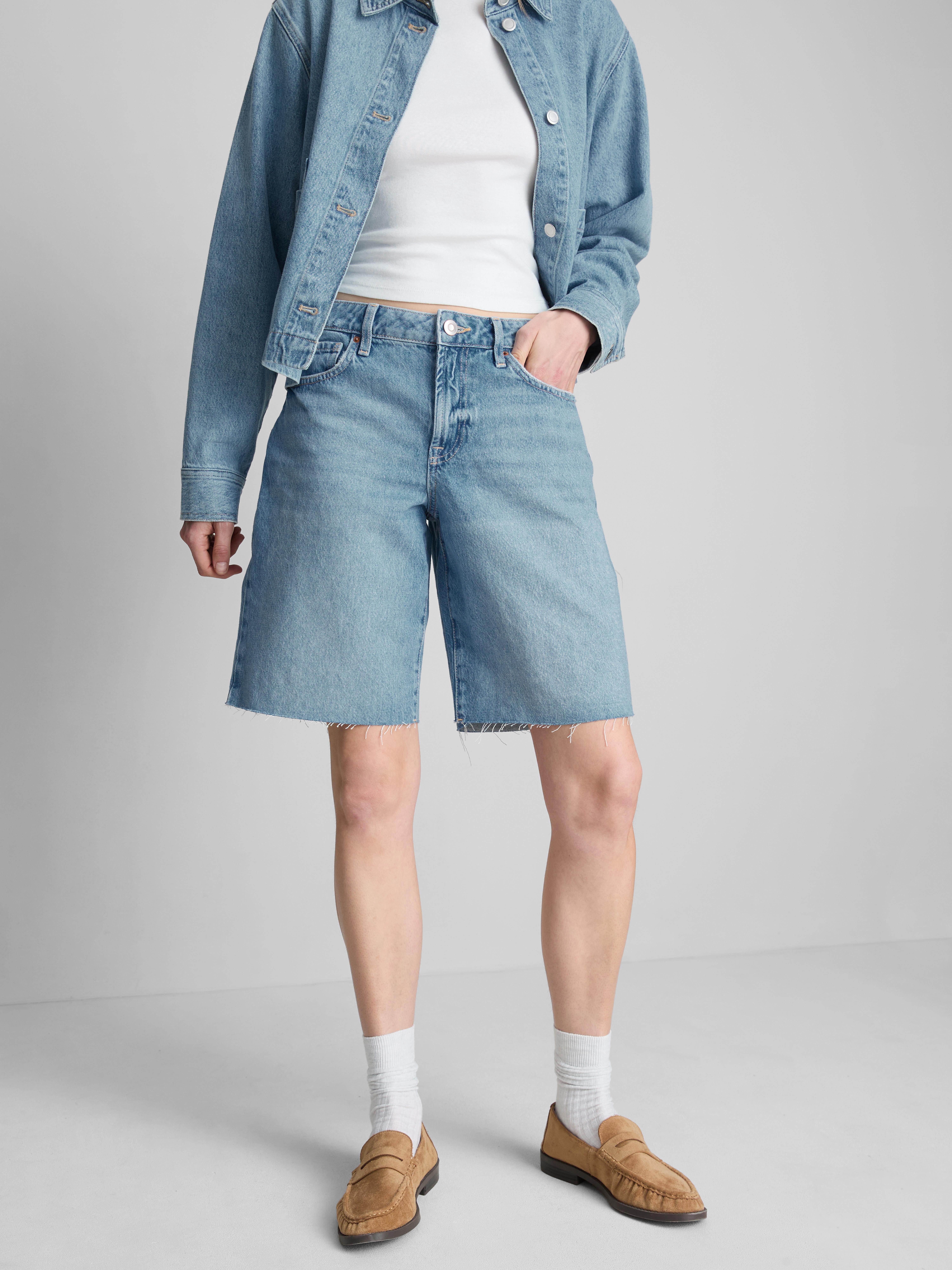 Bermuda in denim con orlo a vivo Azzurro