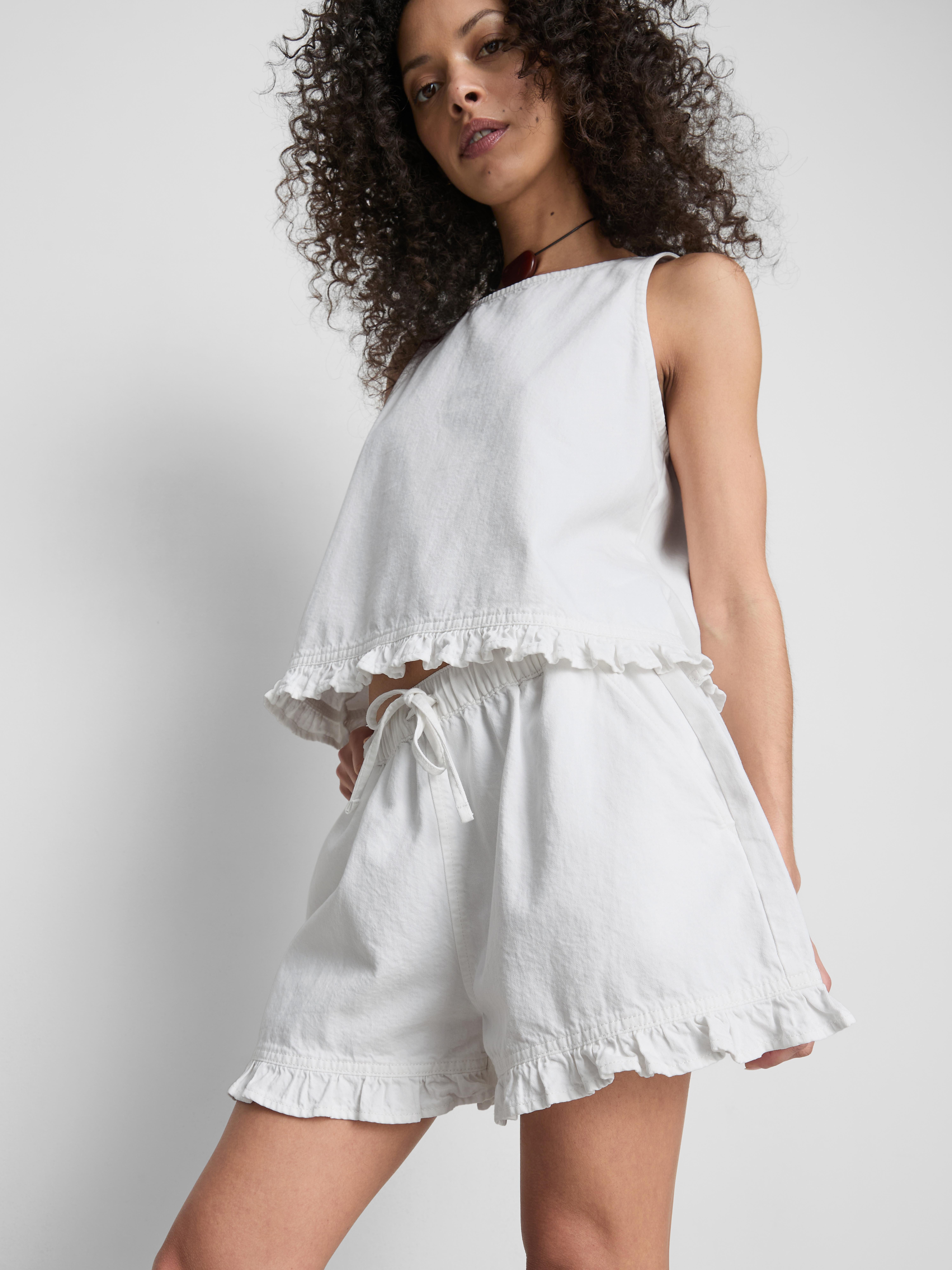 Denim short met ruchezoom