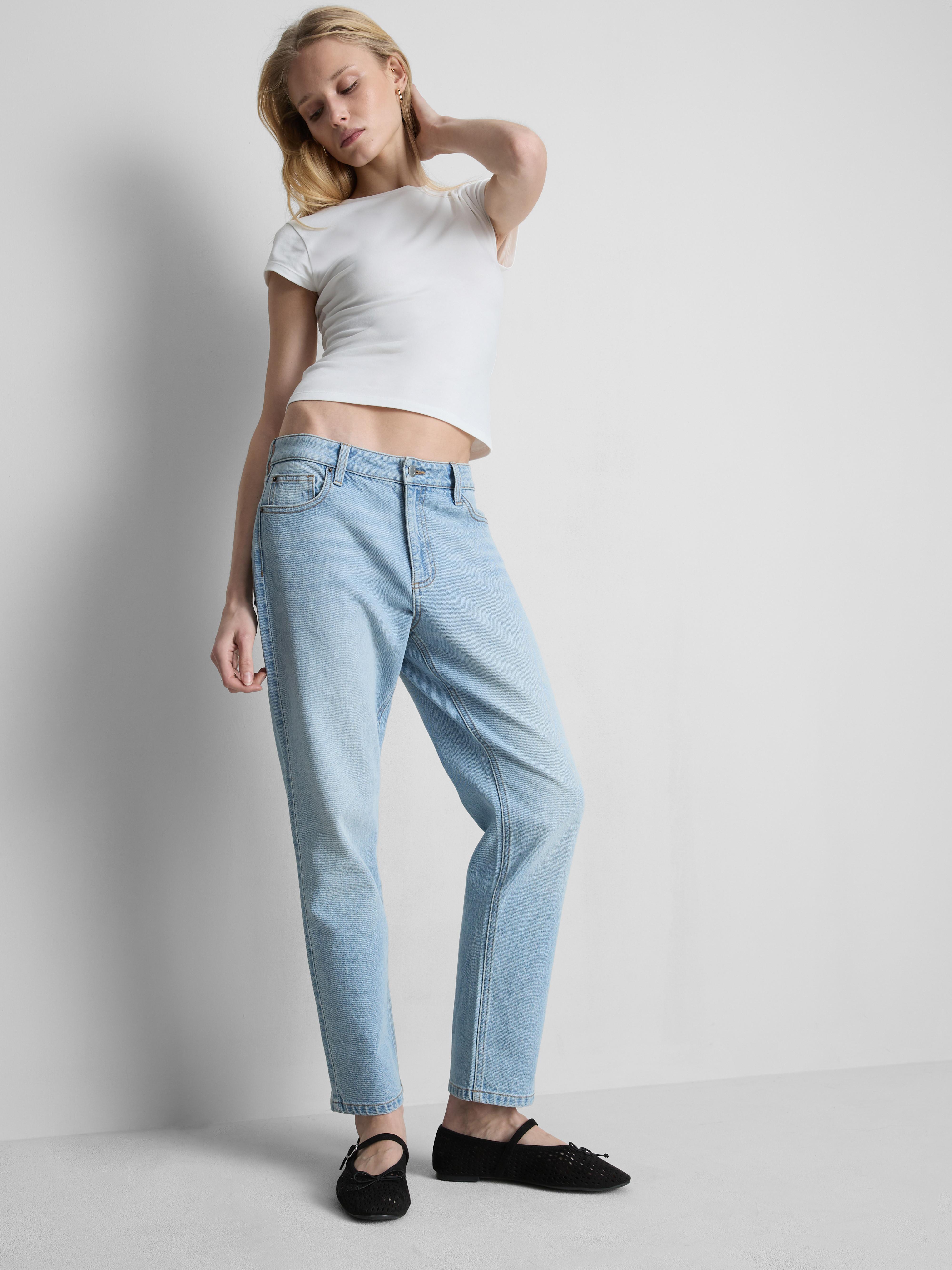 Mid Rise Slim Straight Leg Jeans