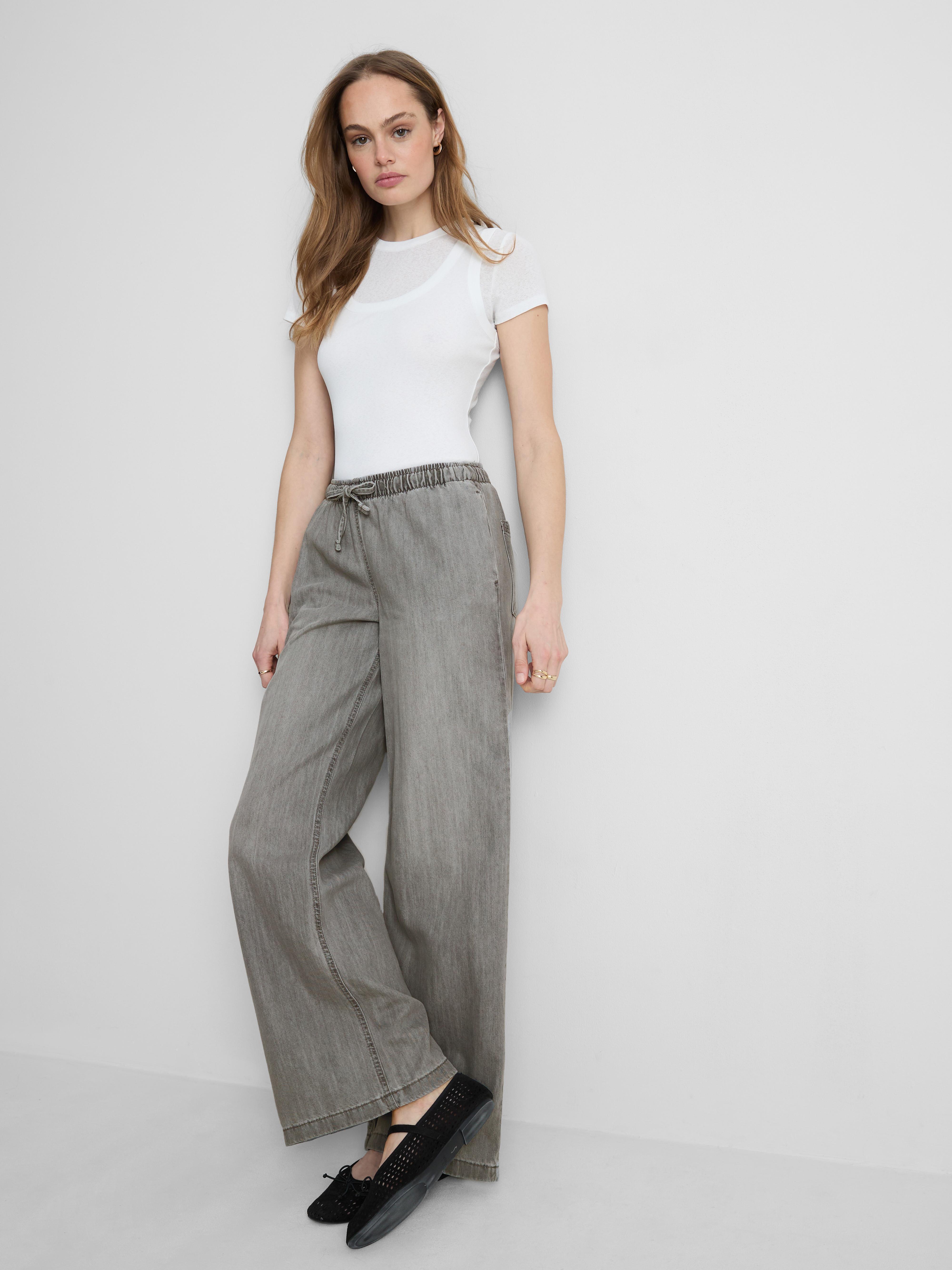 Cotton Denim Wide Leg Drawstring Joggers