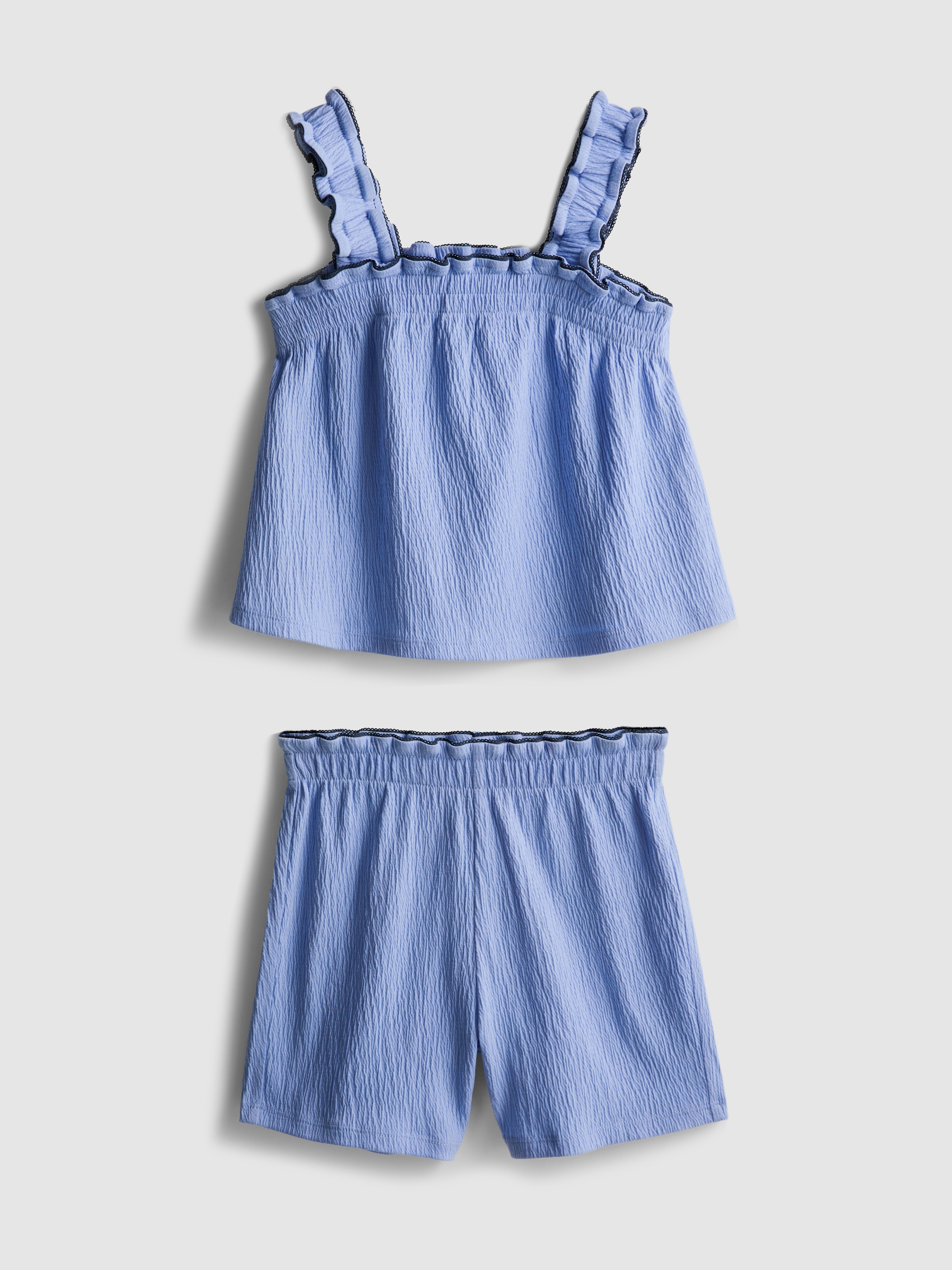 1,5-9 años | Blusa y pantalón corto efecto fruncido Azul