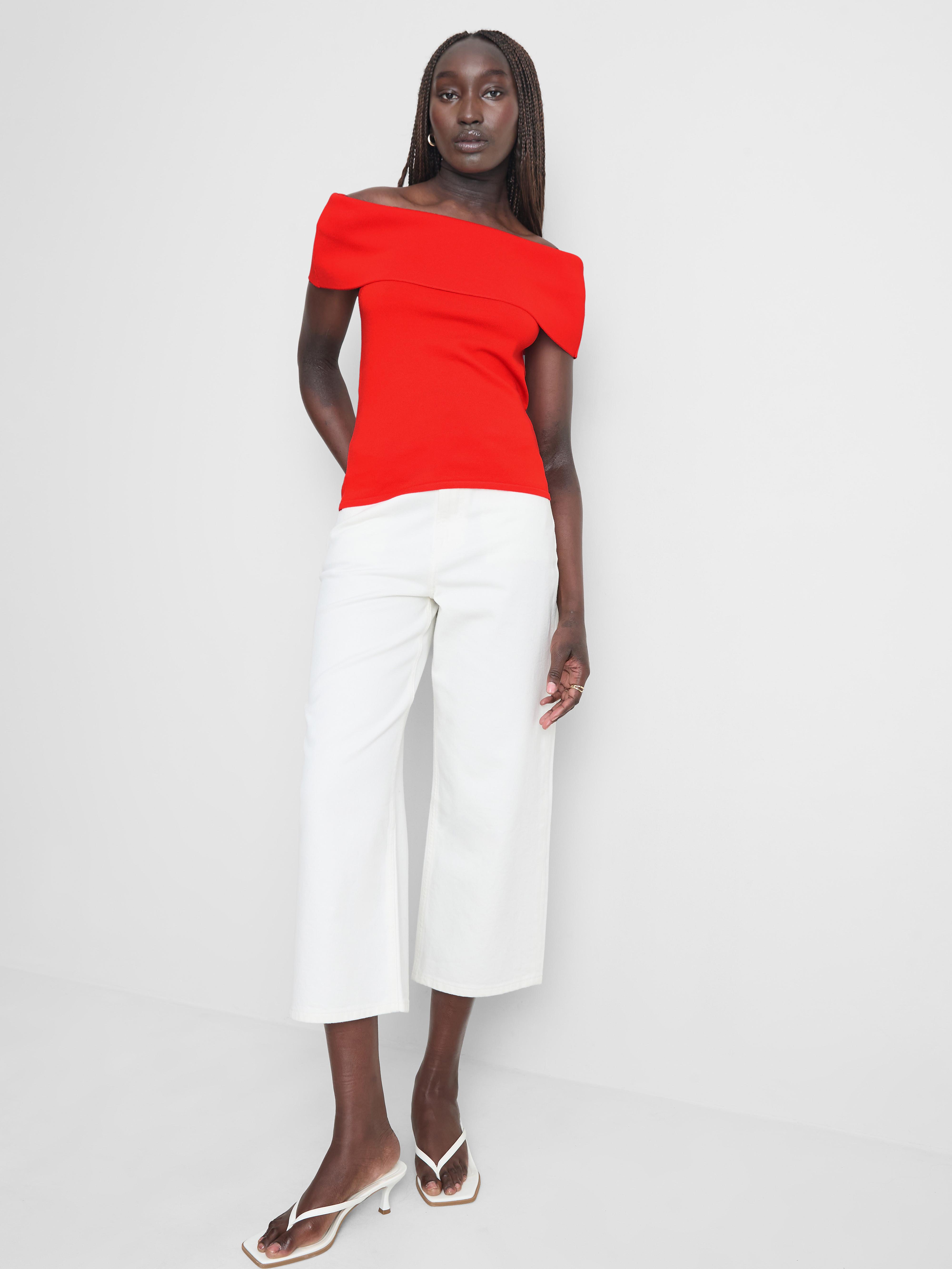 Knitted Bardot Jumper Bright Red