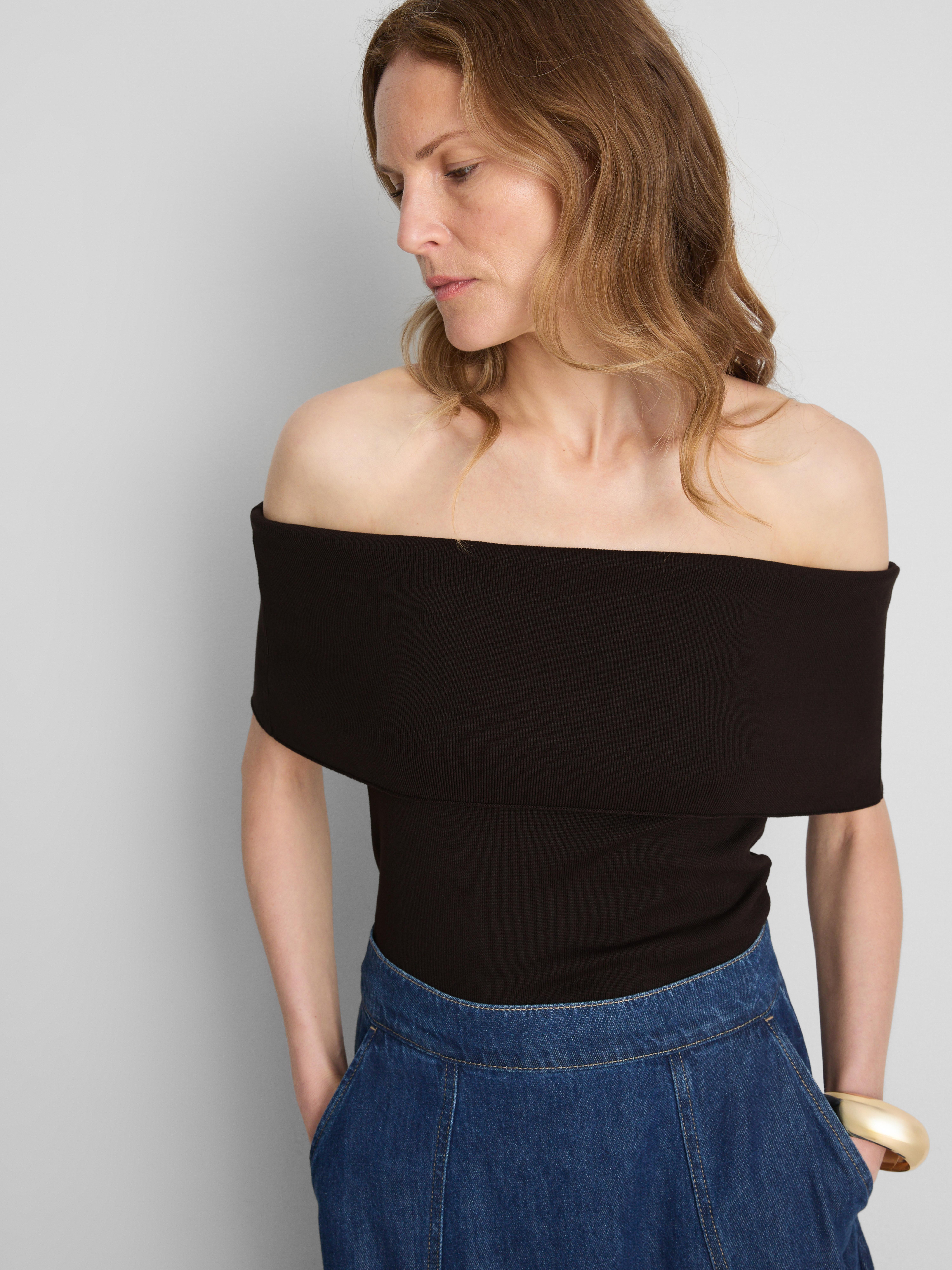 Knitted Bardot Jumper Chocolate