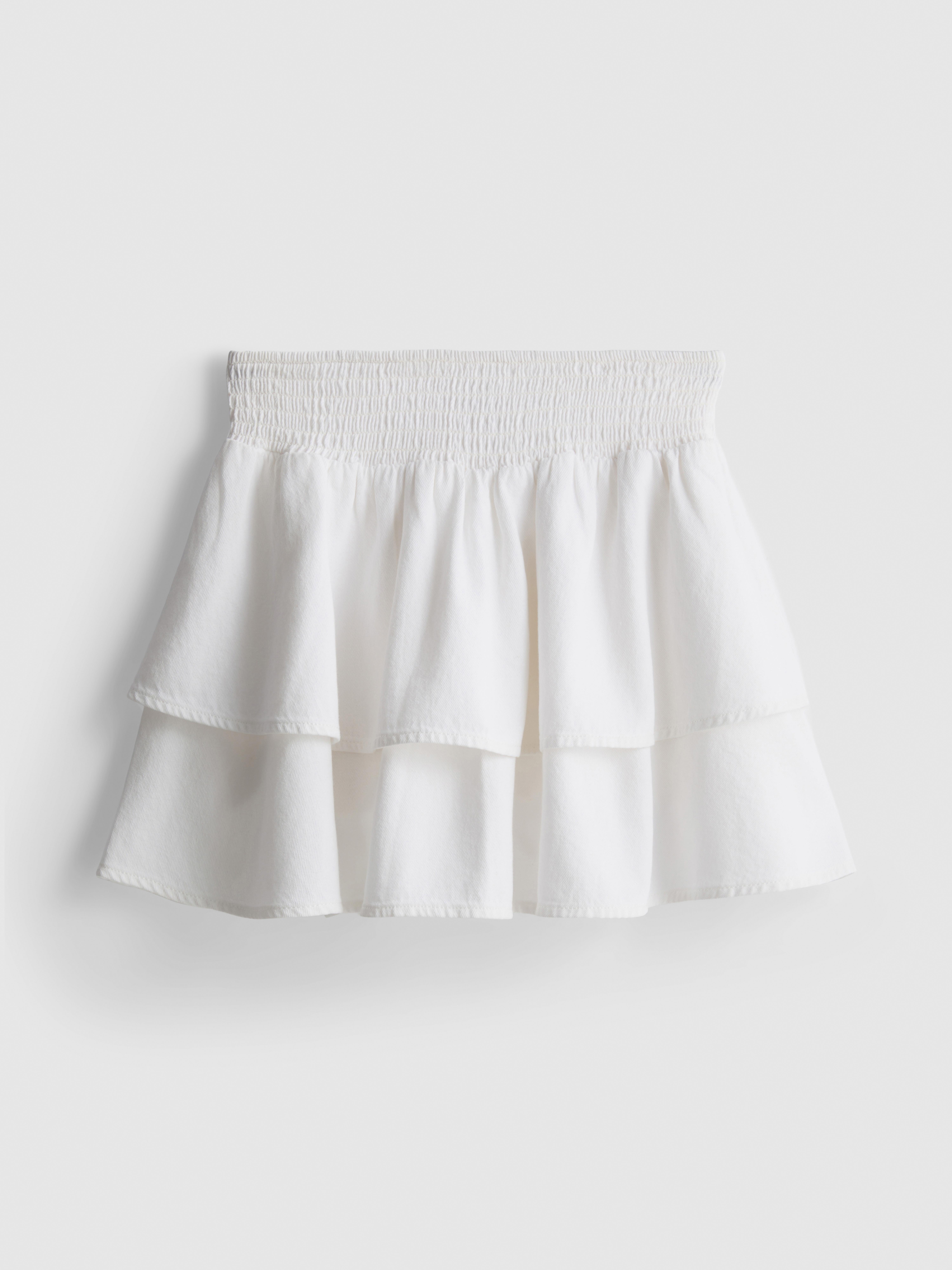 Cotton Denim Ruffle Mini Skirt