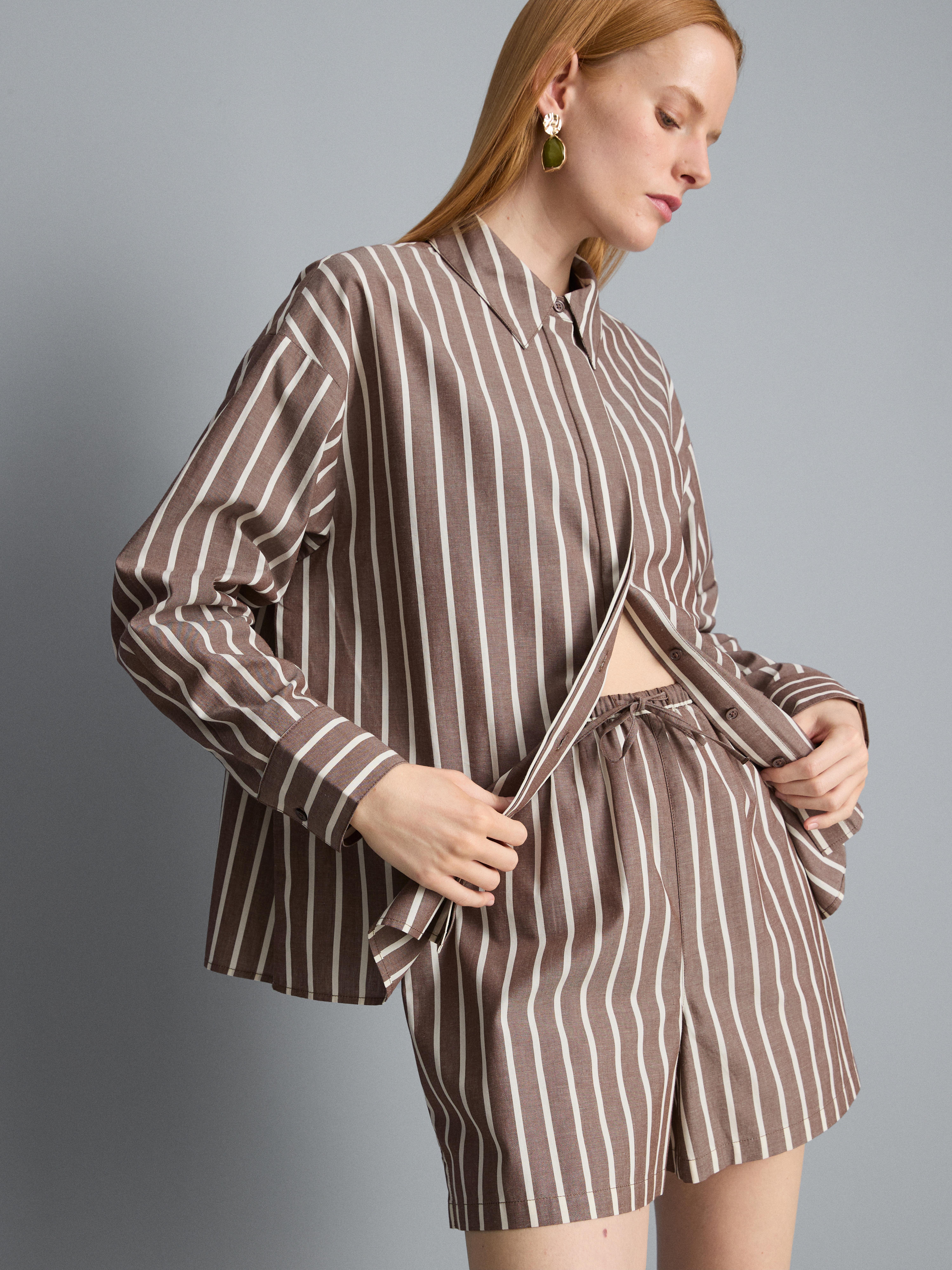 Cotton Poplin Striped Shorts