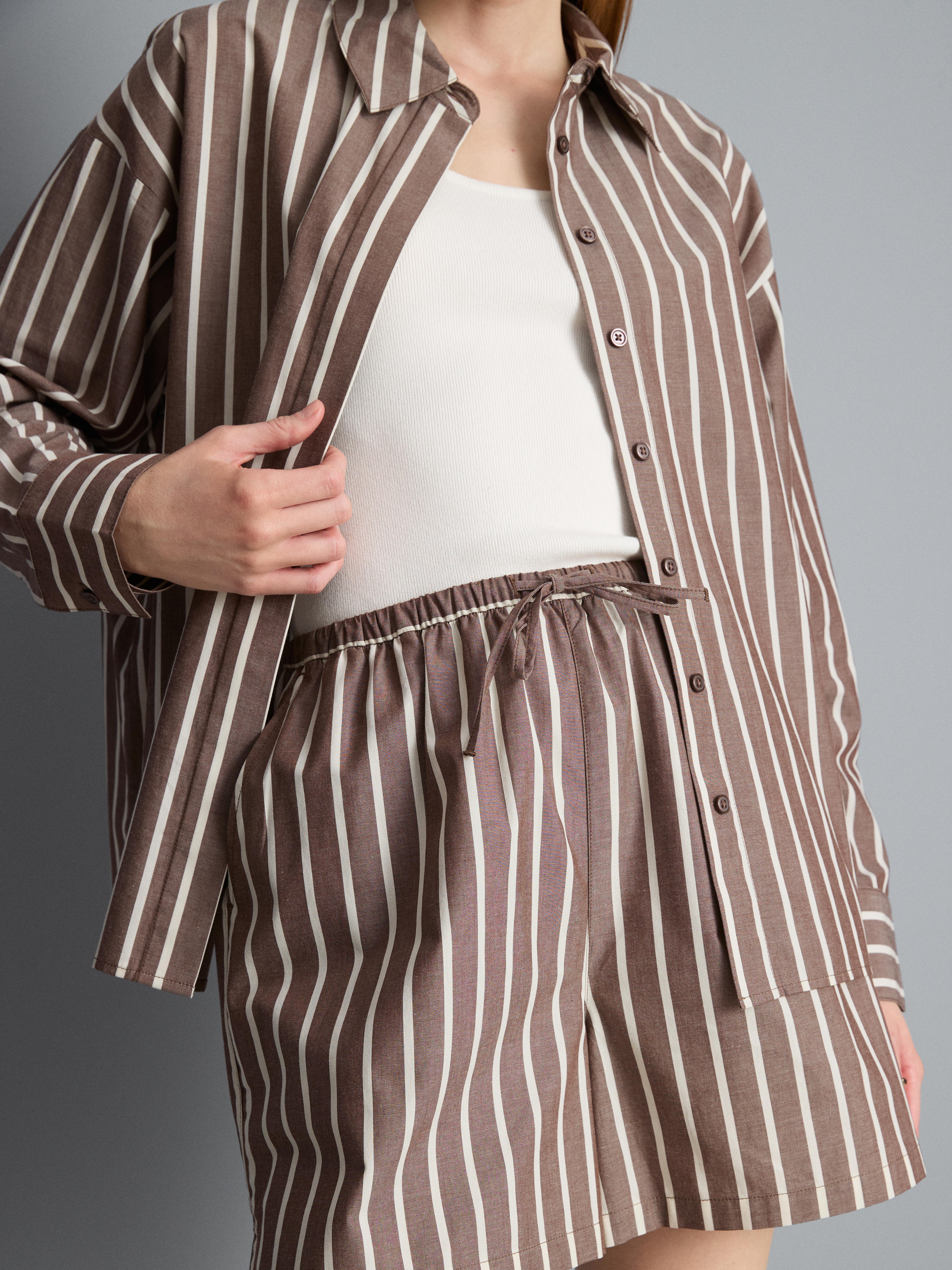 Cotton Poplin Striped Shorts