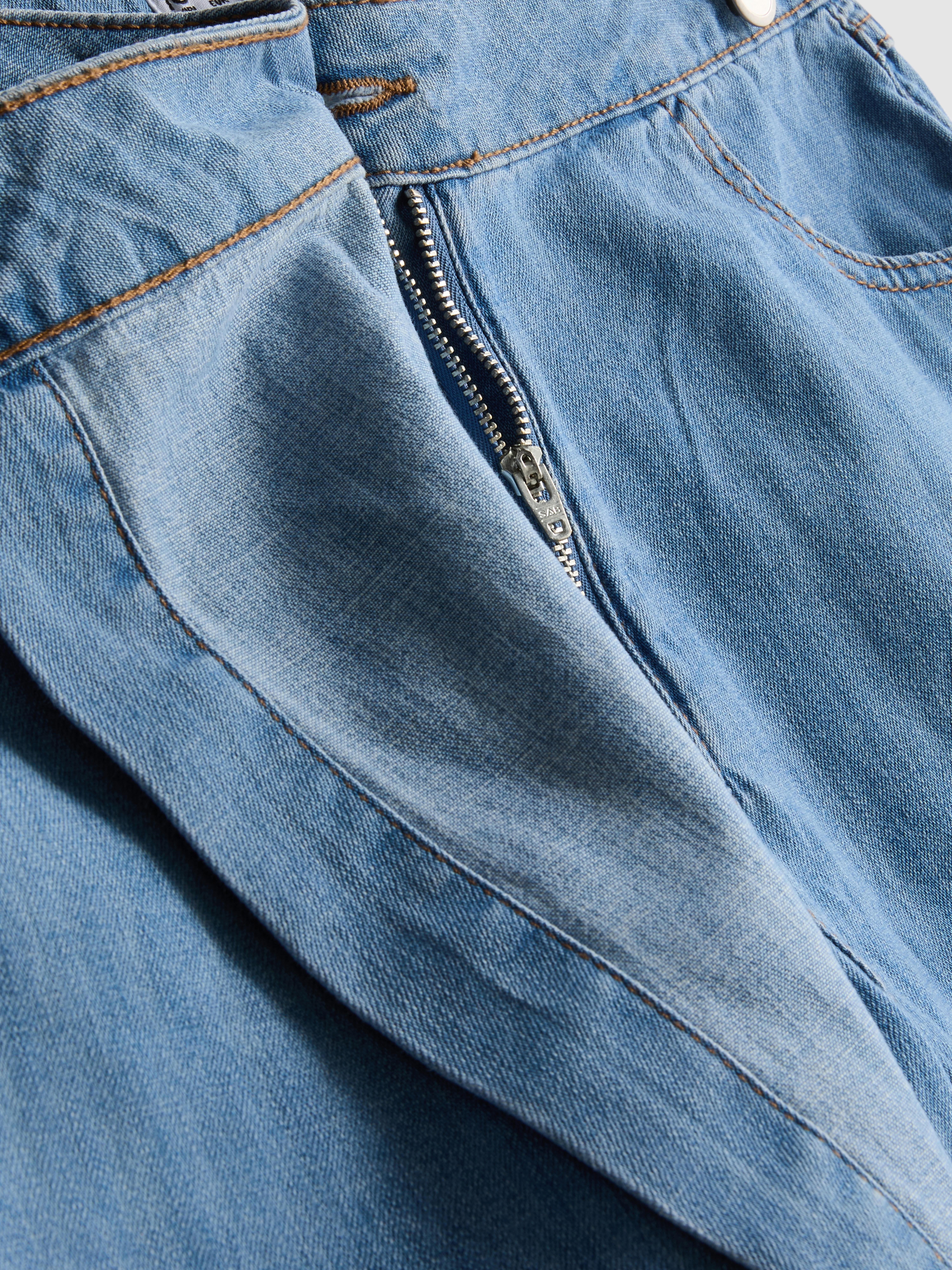 Cotton Denim Asymmetric Wrap Skort