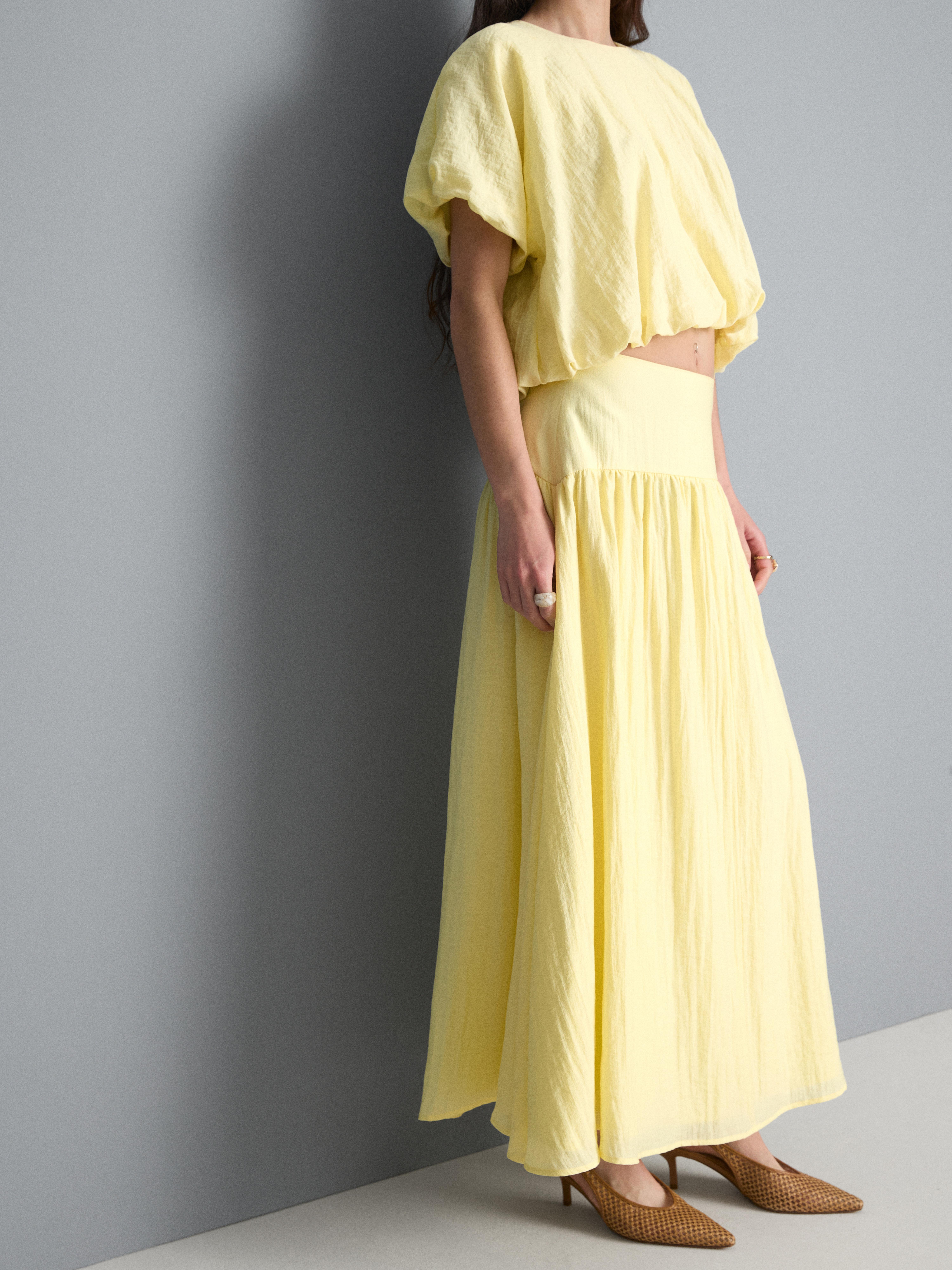 Dropped Waist Midi Skirt