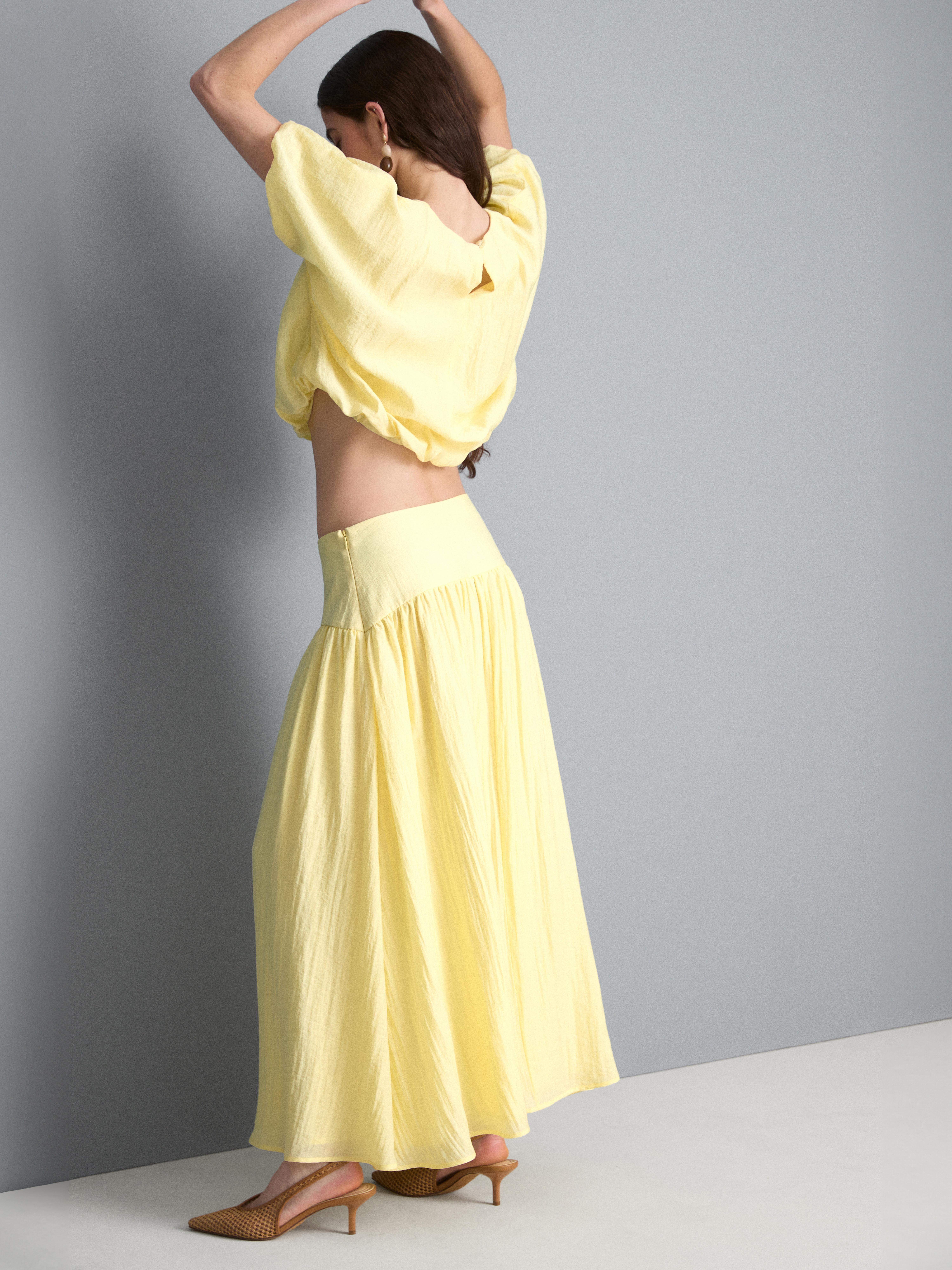 Dropped Waist Midi Skirt
