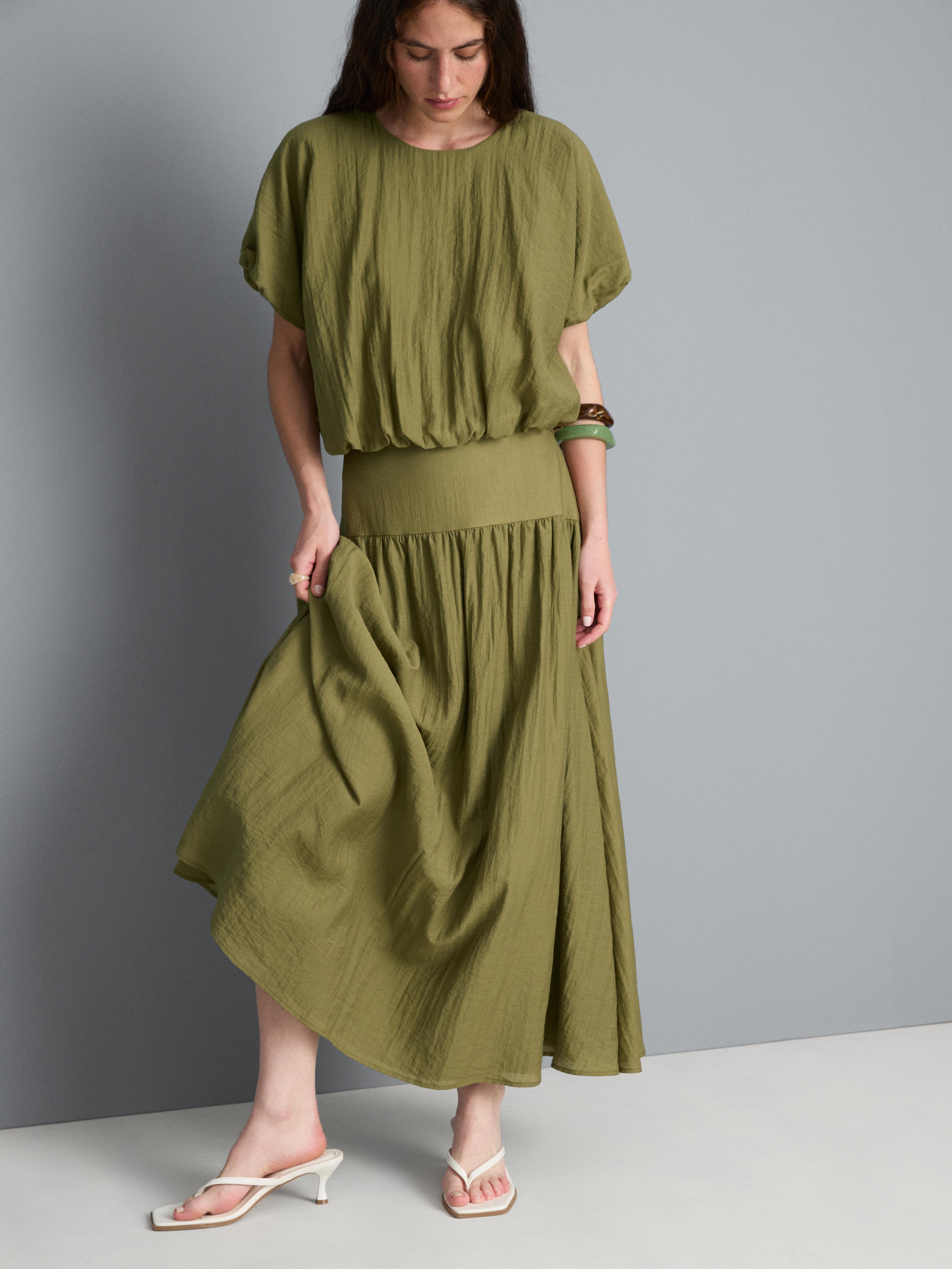 Women's Green Dropped-Waist Midi Skirt | Primark