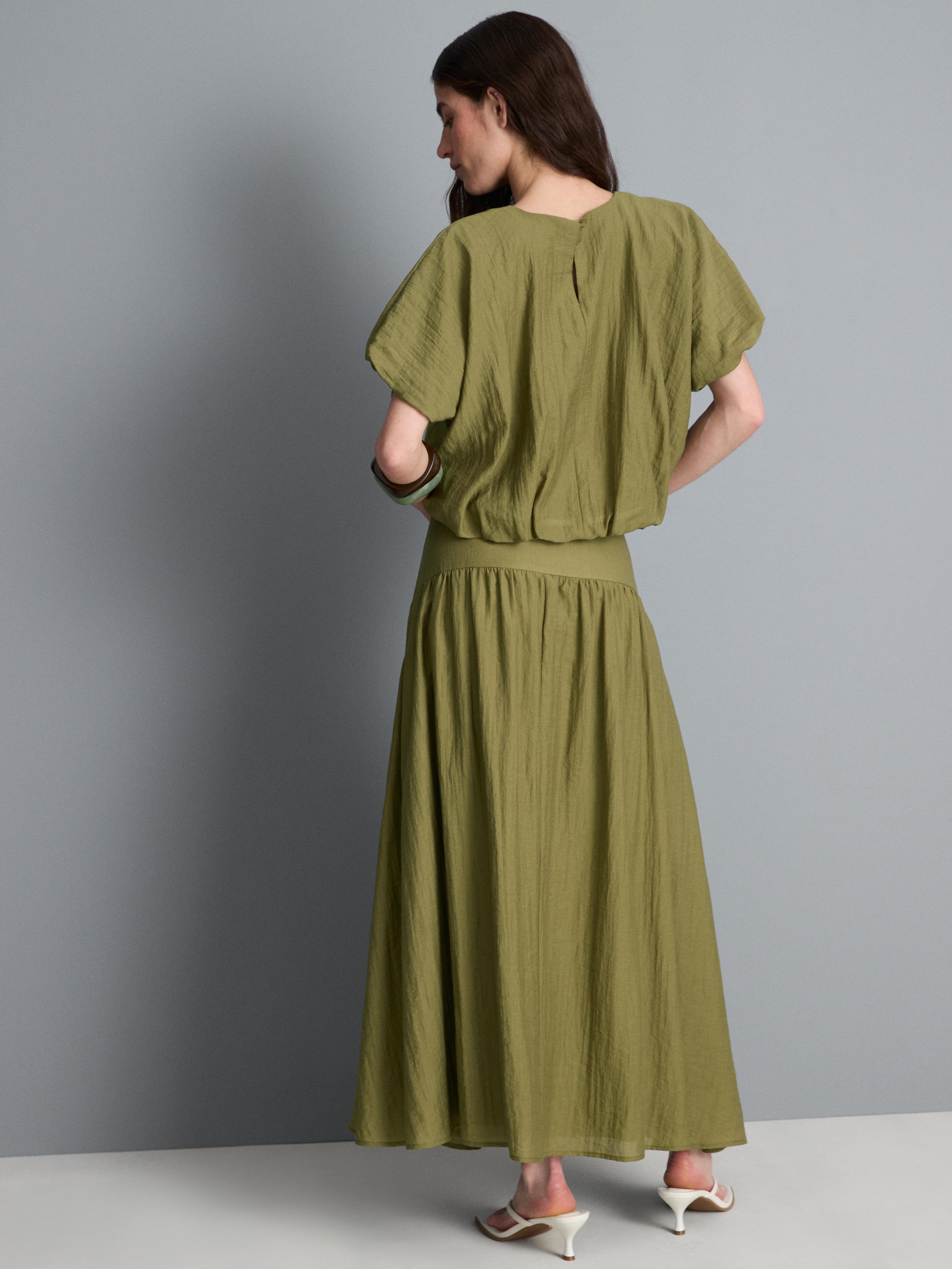 Dropped-Waist Midi Skirt