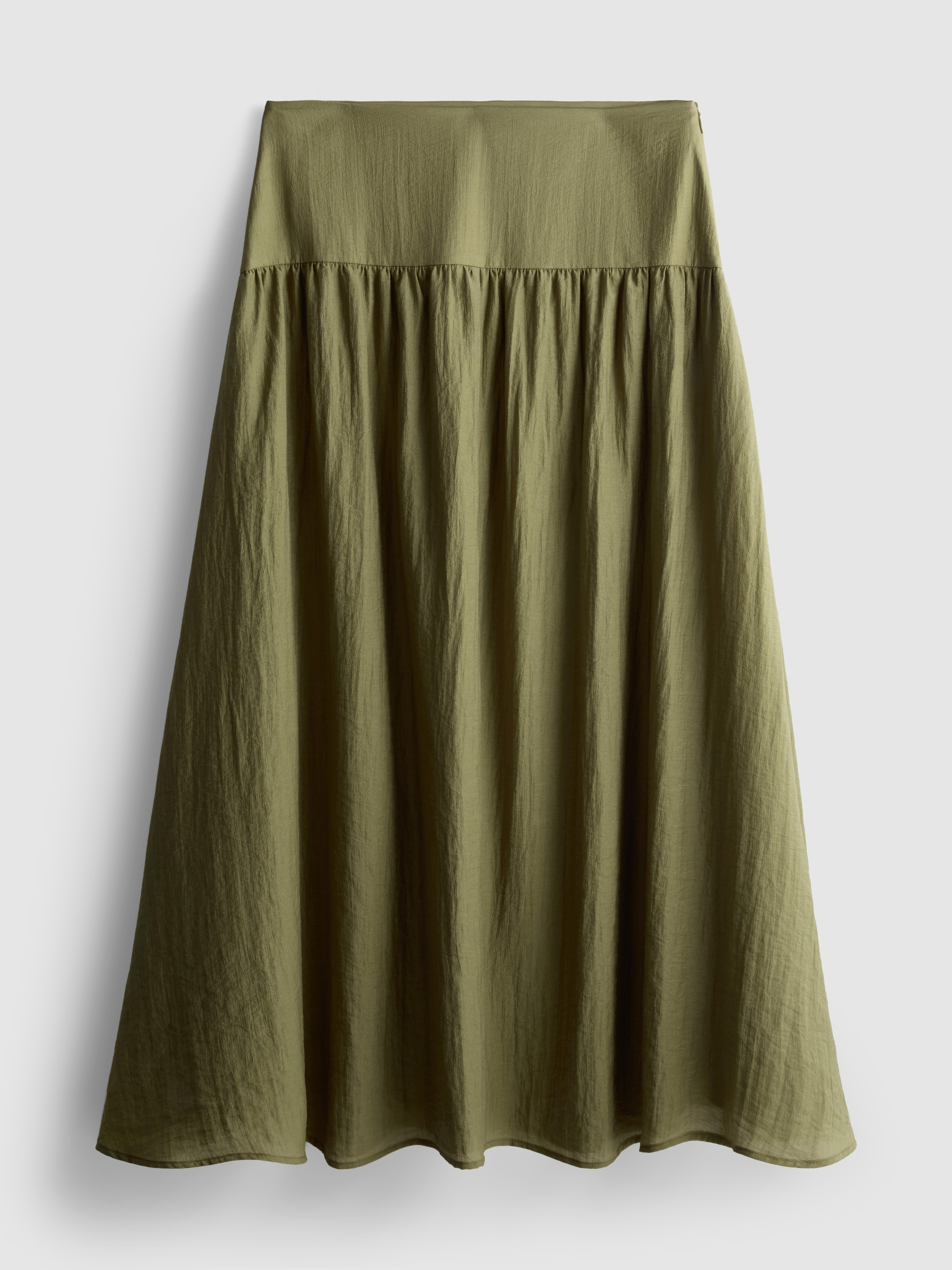 Dropped-Waist Midi Skirt