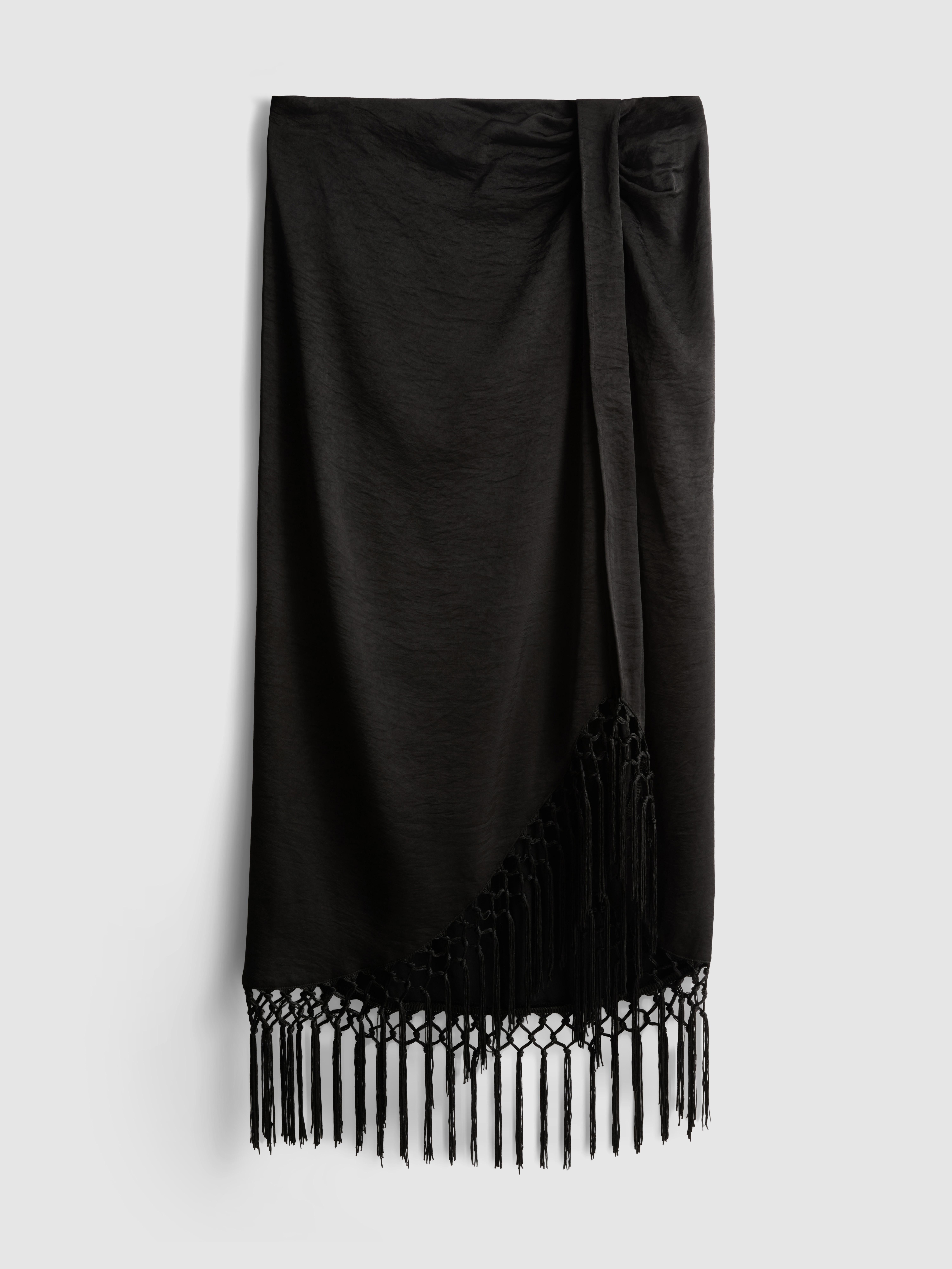 Satin Fringe Midi Skirt
