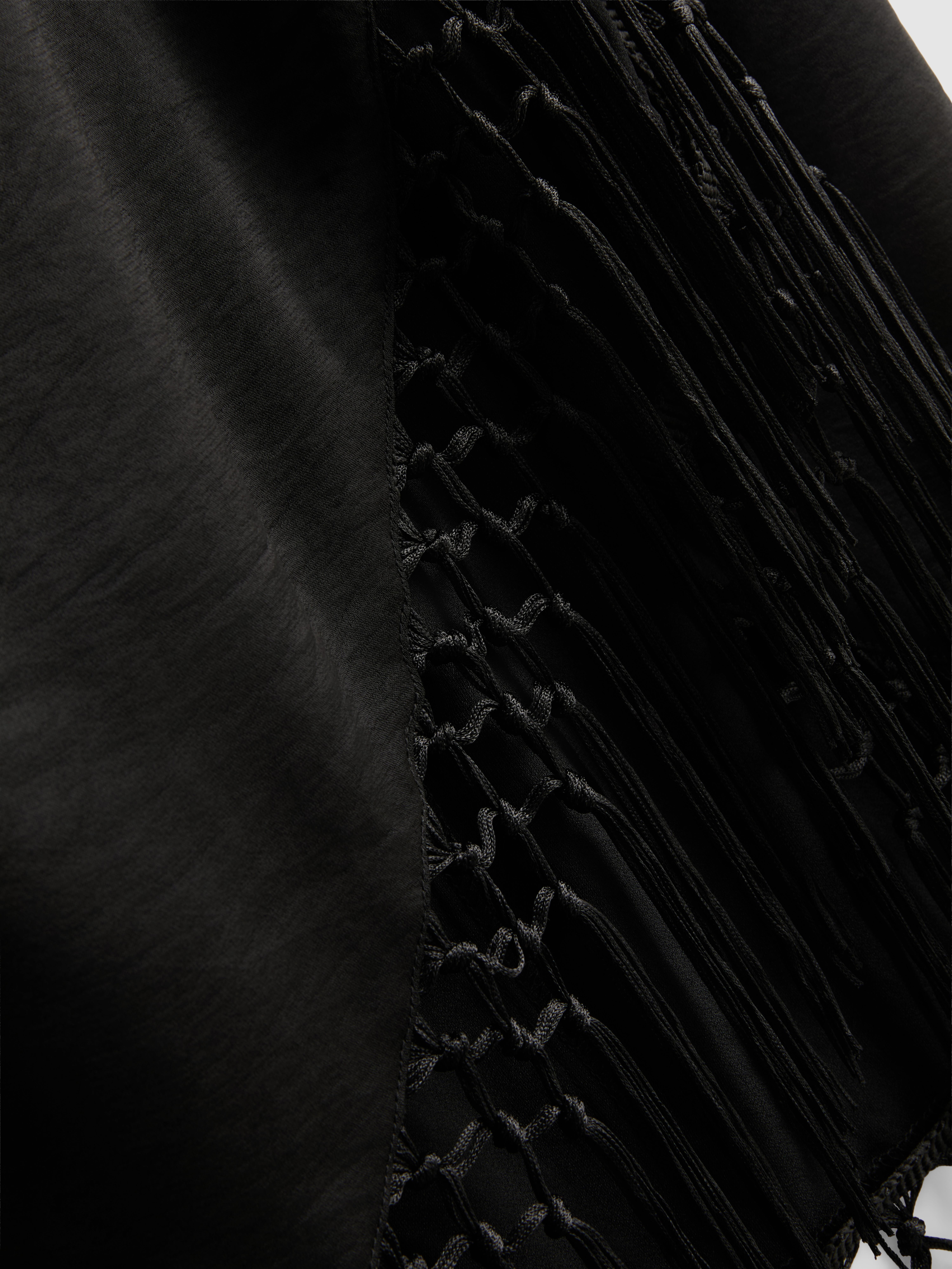 Satin Fringe Midi Skirt